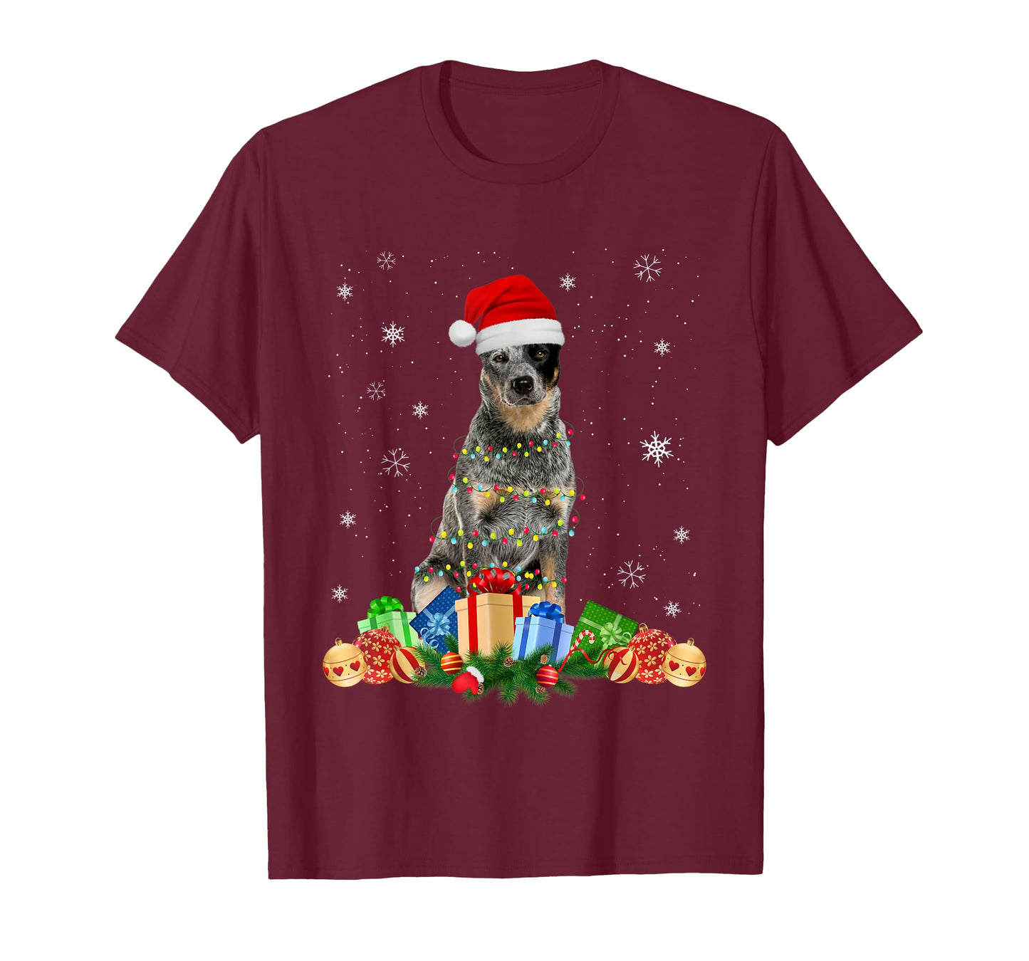Australian Cattle Dog Christmas Lights Puppy Dog Lover T-Shirt for Men Women Kids