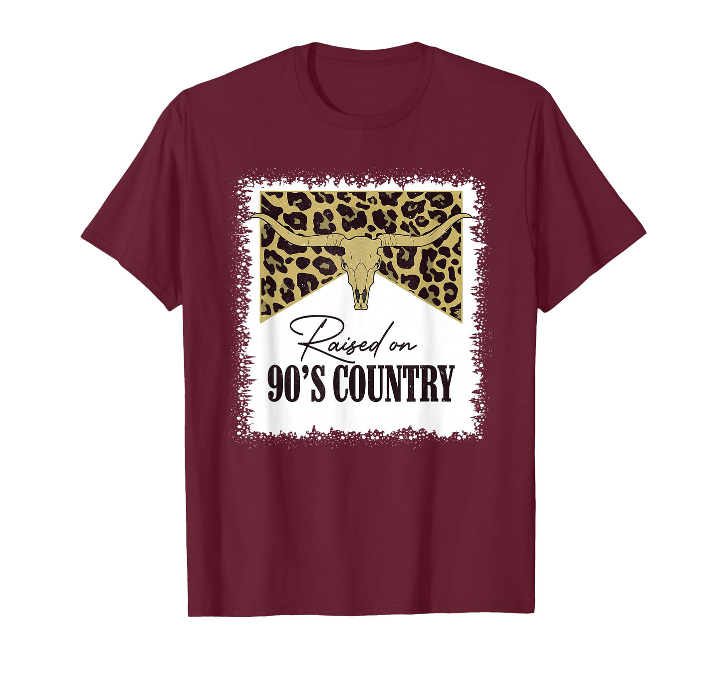 Raised On 90's Country Vintage Bull Skull Leopard Bleached T-Shirt
