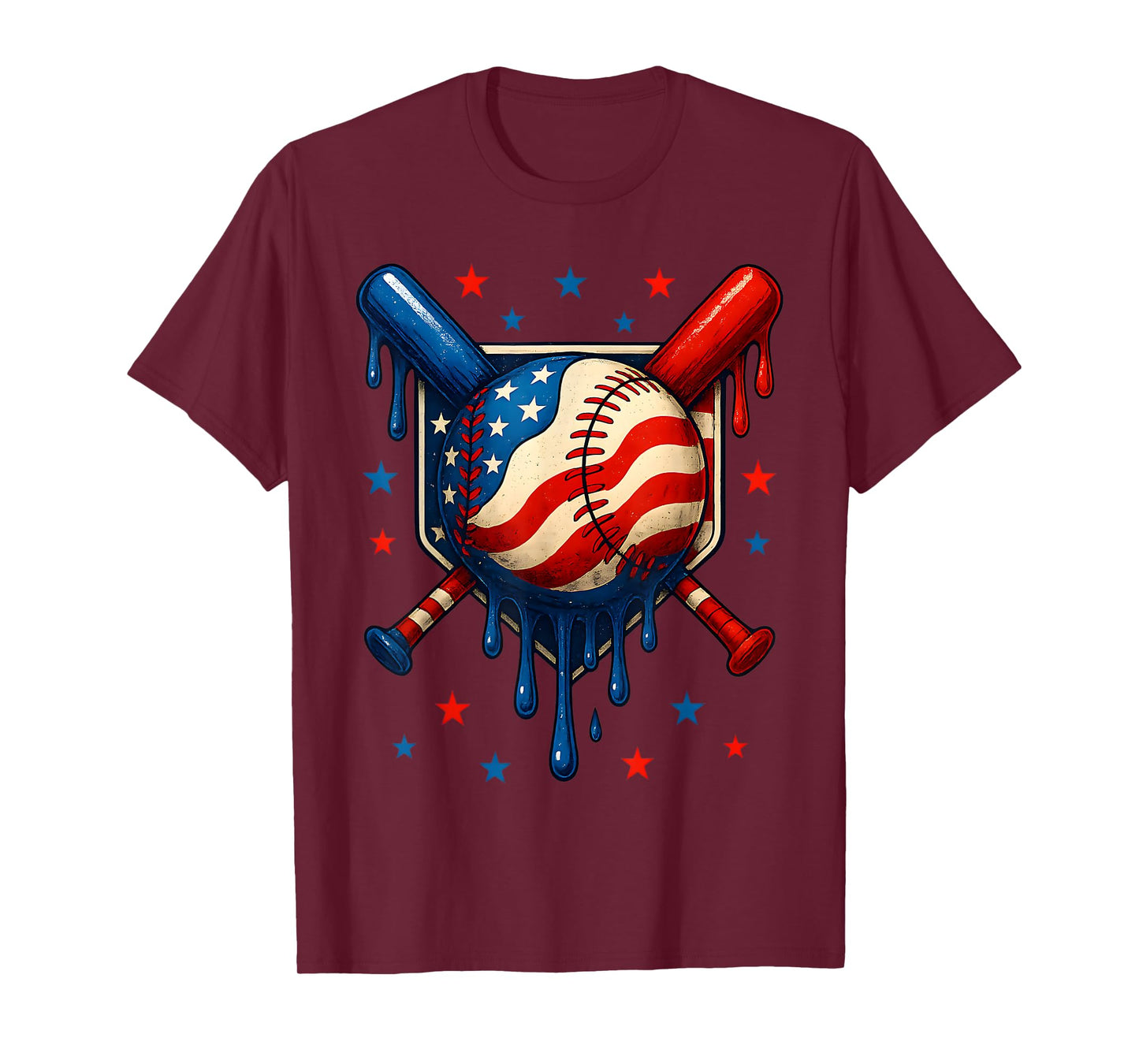 Baseball Home Plate Dripping US Flag, Ice Cream Drip Youth T-Shirt