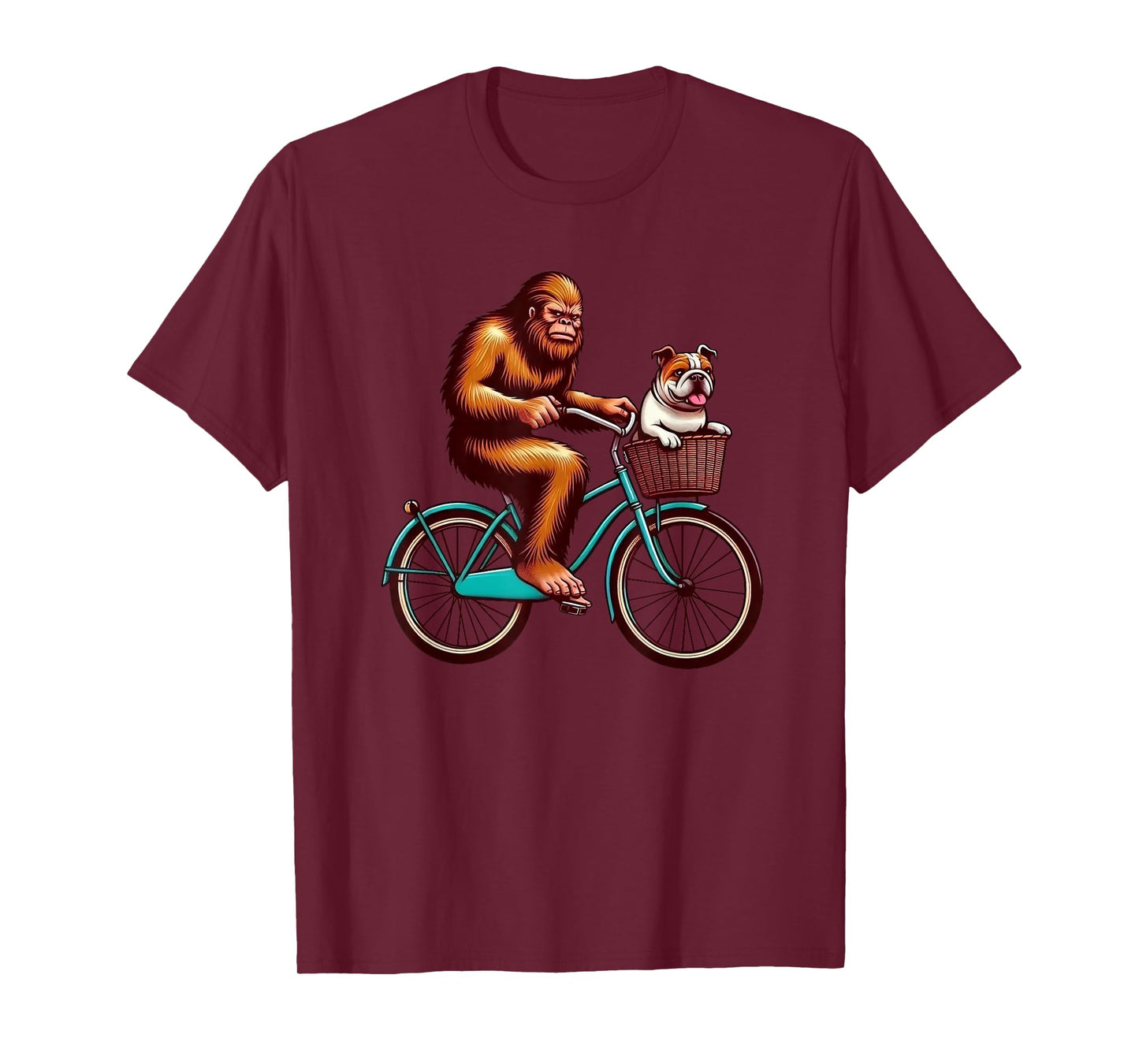 English Bulldog Bigfoot Sasquatch Bicycle Cycling Dog Lover T-Shirt
