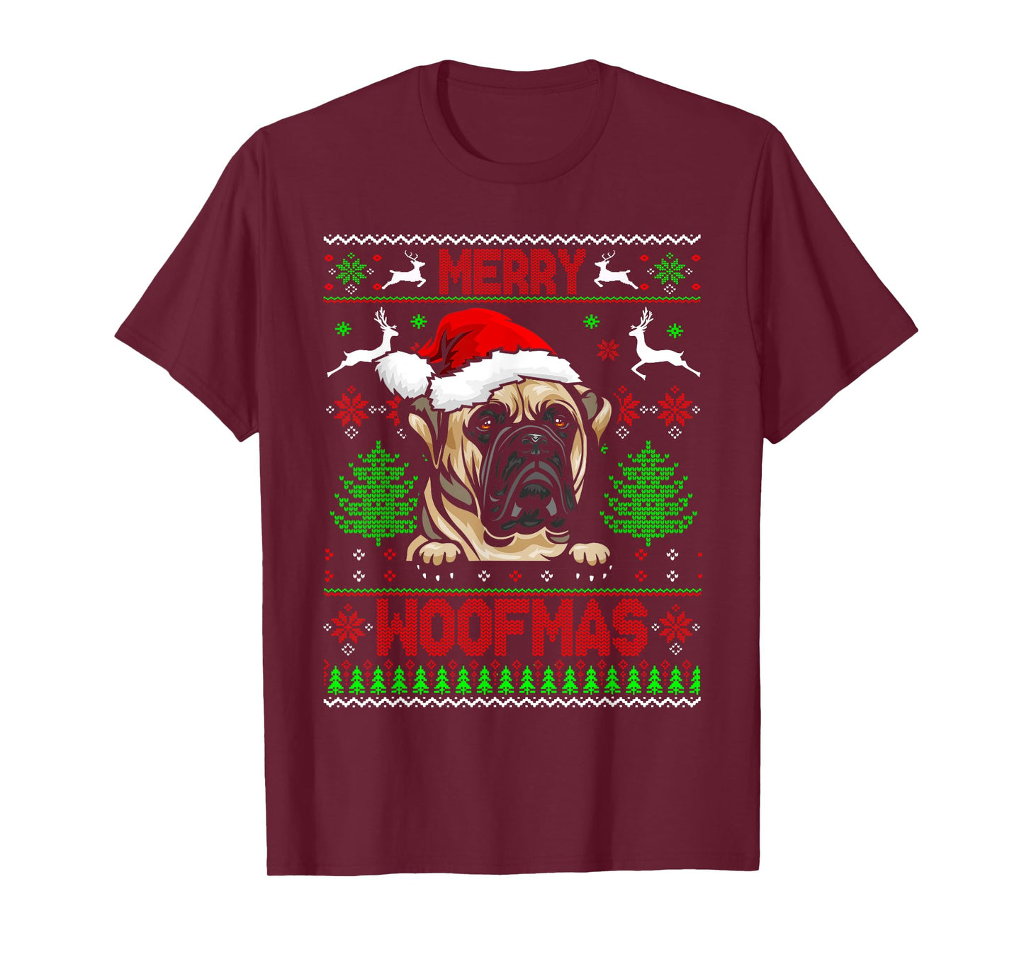 Merry Woofmas Christmas Santa Bull Mastiff Lover Sweater T-Shirt