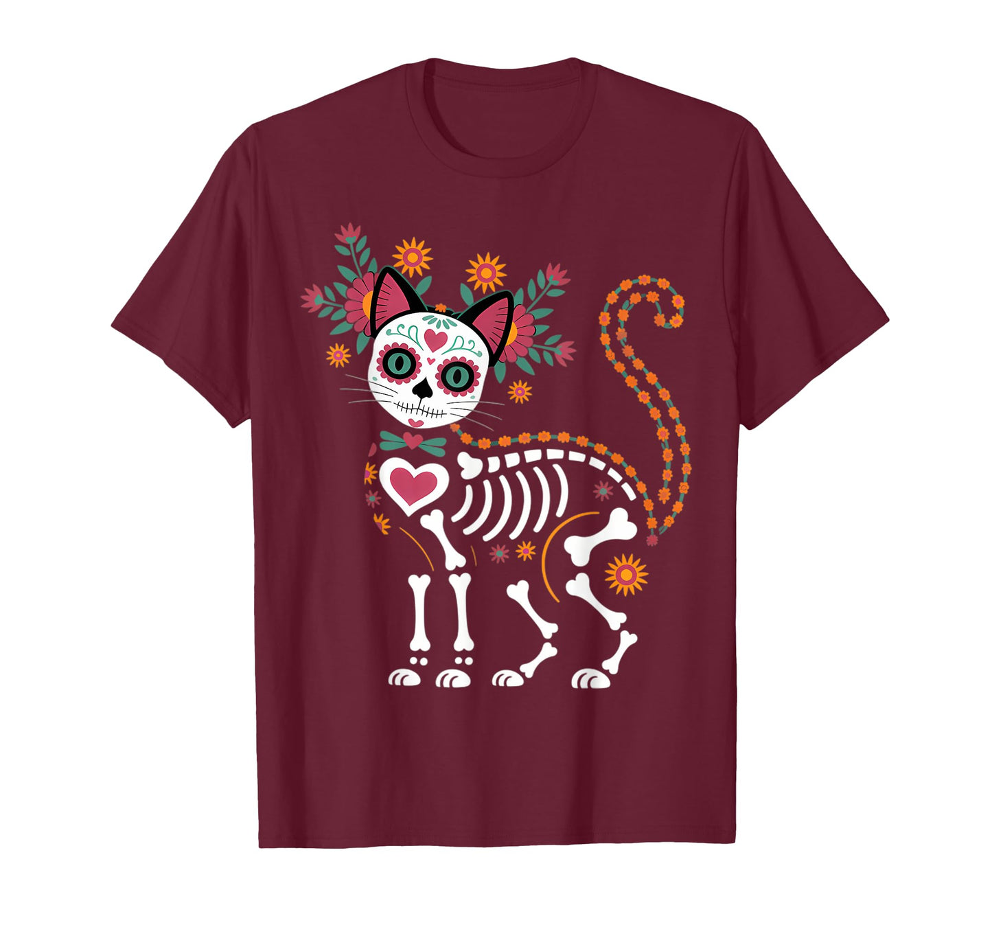 Cute Sugar Skull Mexican Cat Halloween Day Of The Dead T-Shirt