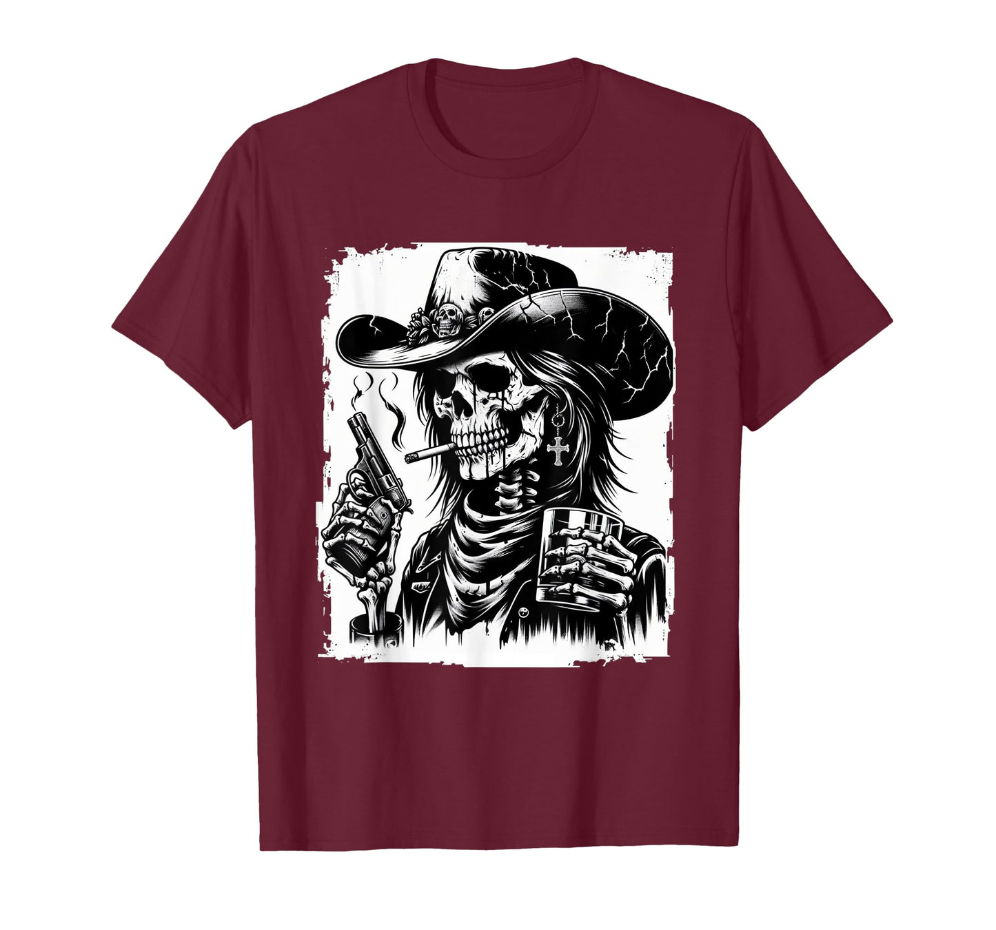 Rustic Skeleton Cowgirl Grunge Goth Skull Art Western Gothic T-Shirt