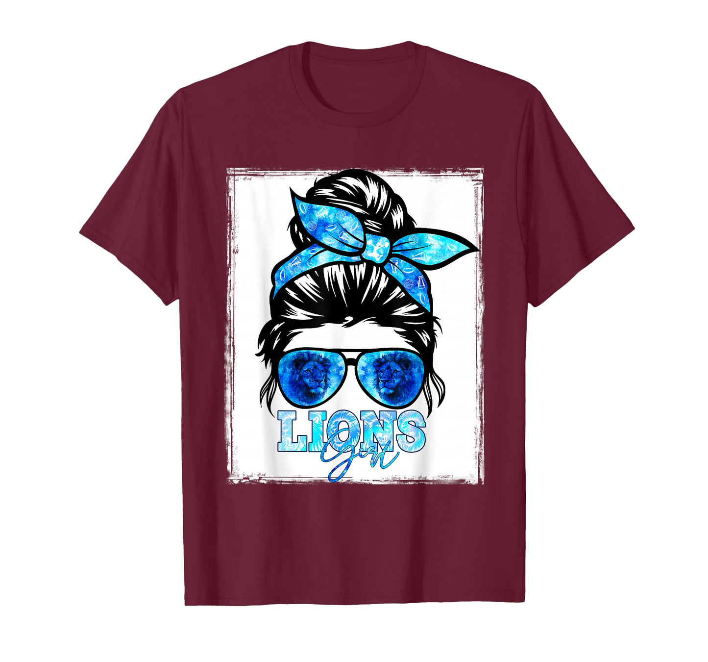 Retro Lion Girl Messy Bun Sports Team Matching Outfit T-Shirt
