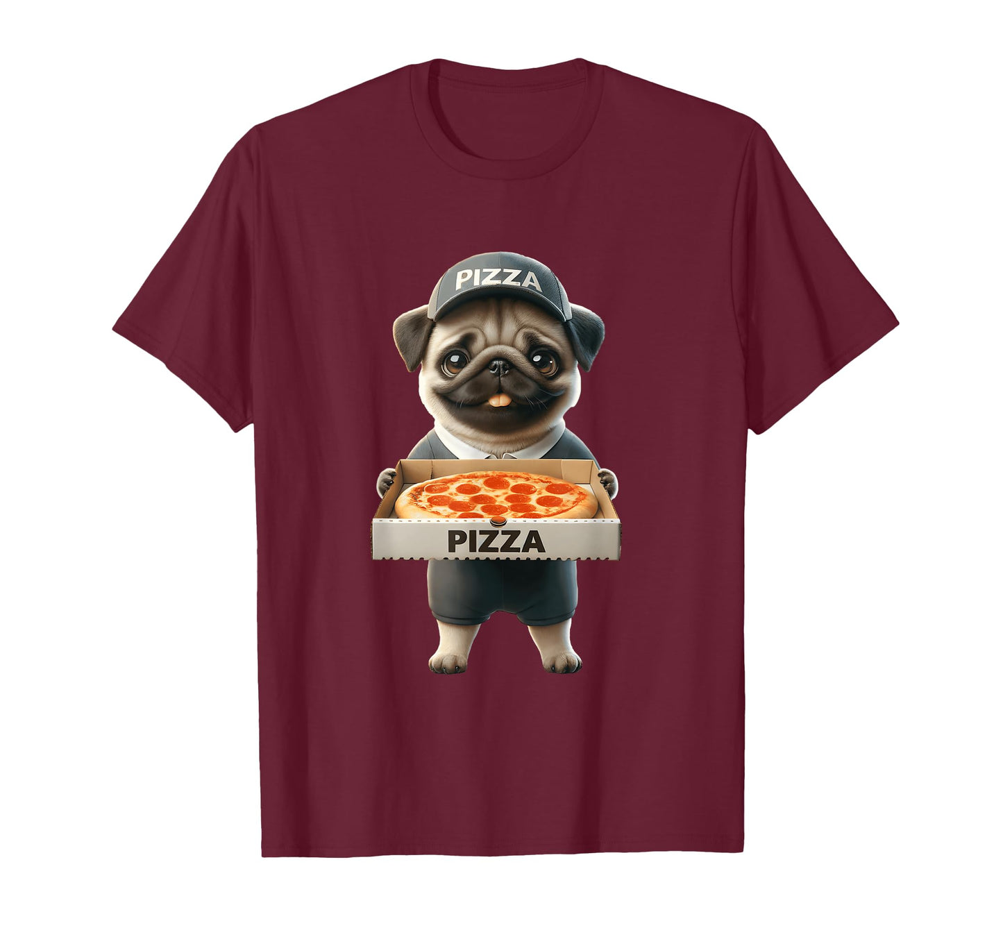 Pizza Delivery Pug with Pizza Box Pet Dog Lover Cartoon T-Shirt