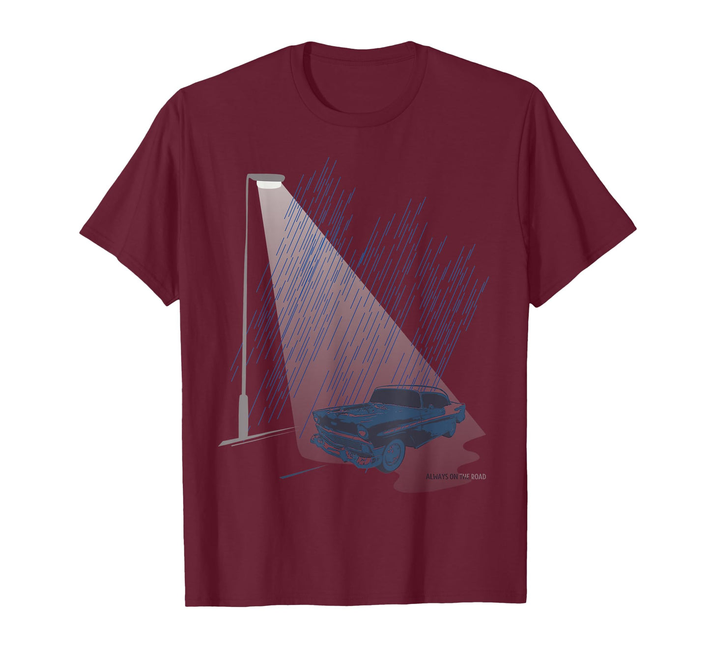 Retro Car Street Lamp Light Rainy Night Classic Road Trip T-Shirt