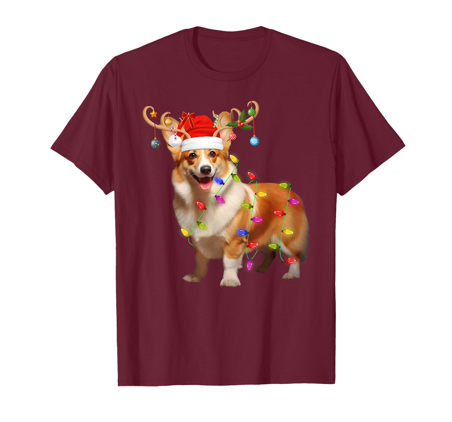Corgi Dog Xmas Lights Reindeer Santa Corgi Dog Christmas T-Shirt