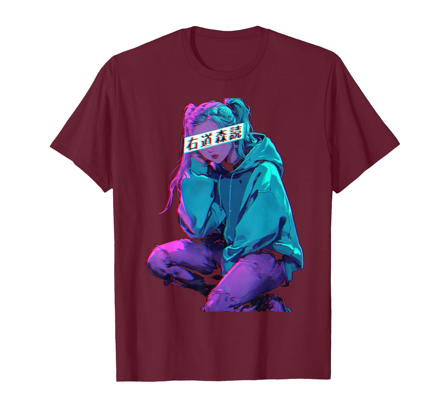 Anime Girl Vaporwave Aesthetic Glitch Art Manga Style T-Shirt
