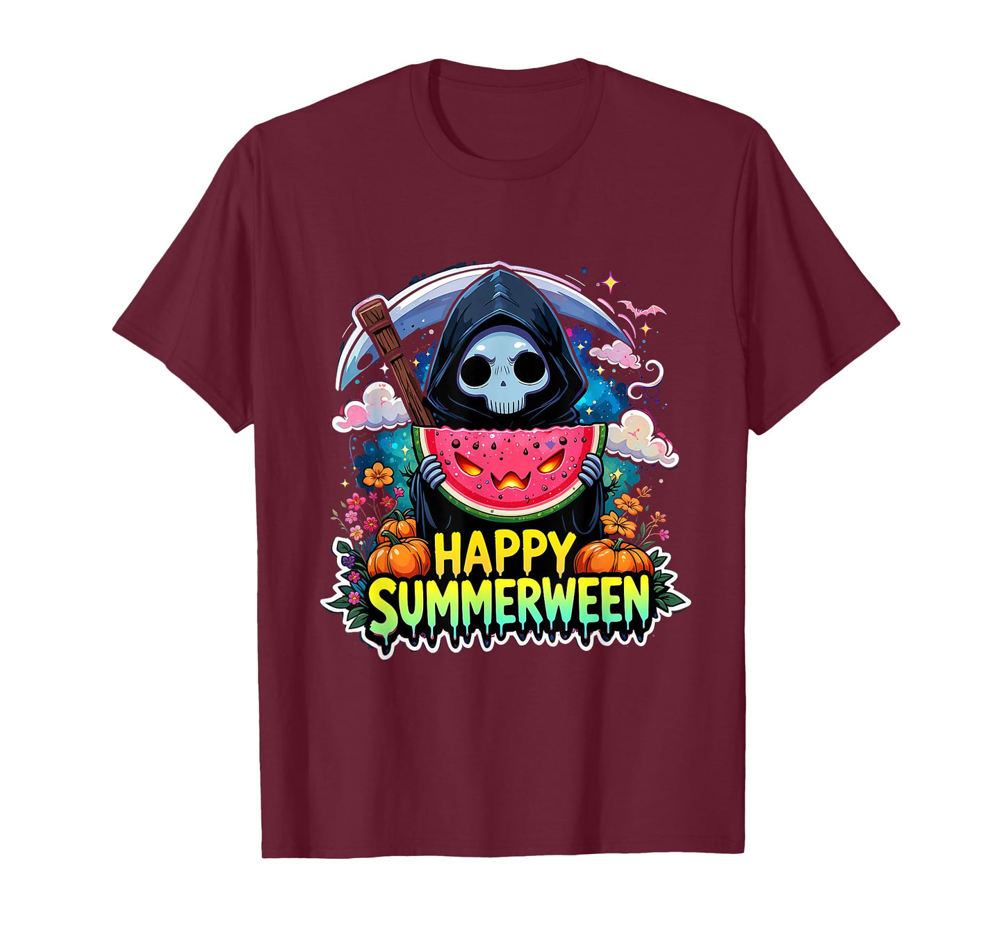 Watermelon Jack-o-lantern Happy Summerween Skeleton Summer T-Shirt