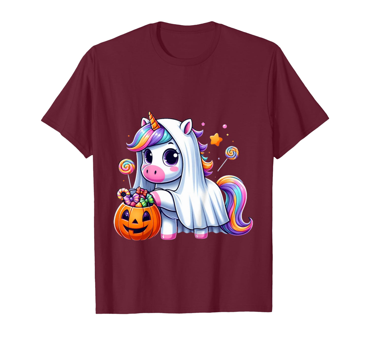 Cute Unicorn Ghost Costume Halloween Candy T-Shirt
