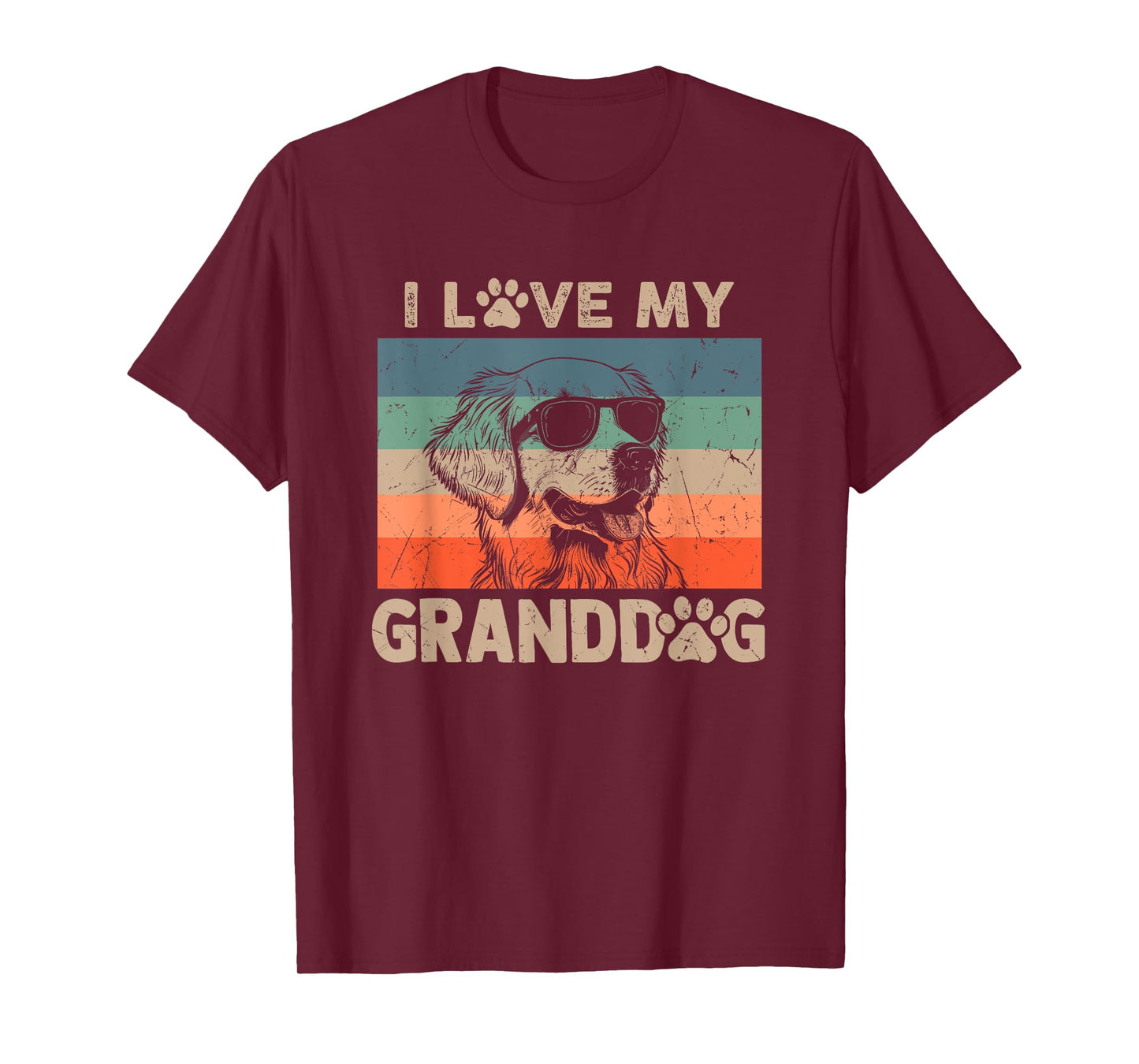 I Love My Granddog Golden Retriever Grandma Grandpa Dog Paw T-Shirt for Men Women Kids