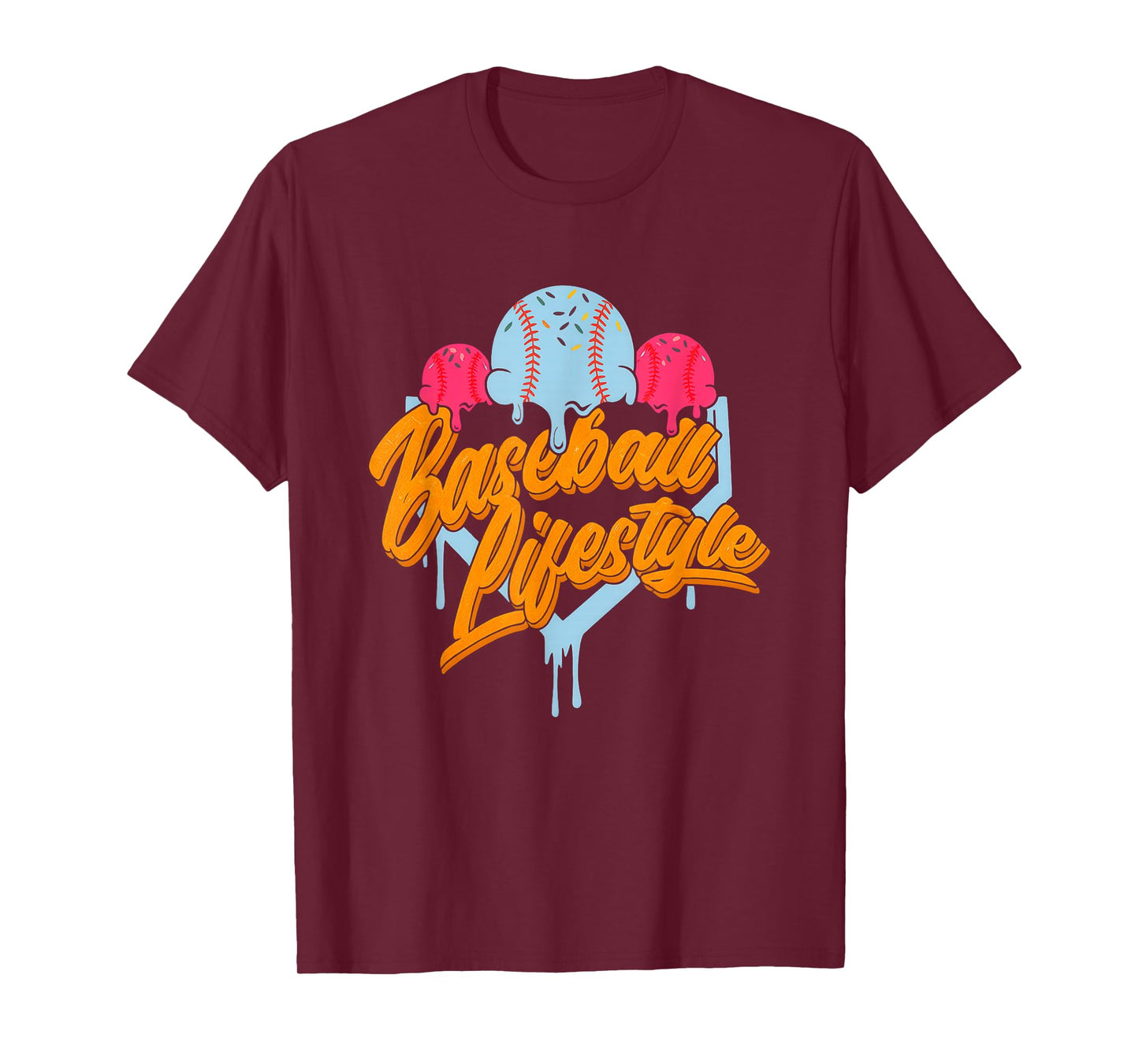 Baseball Lifestyle Home Plate Ice Cream Drip Men Boys Kids T-Shirt