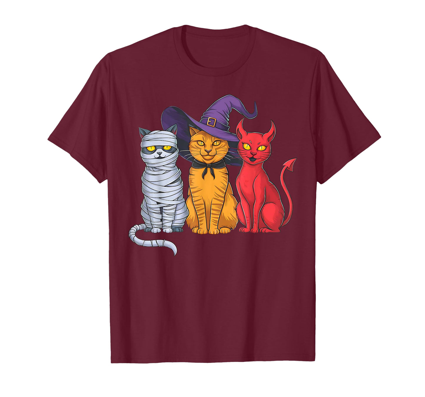 Funny Halloween Cat Trio Costume Witch Mummy Devil Cats T-Shirt