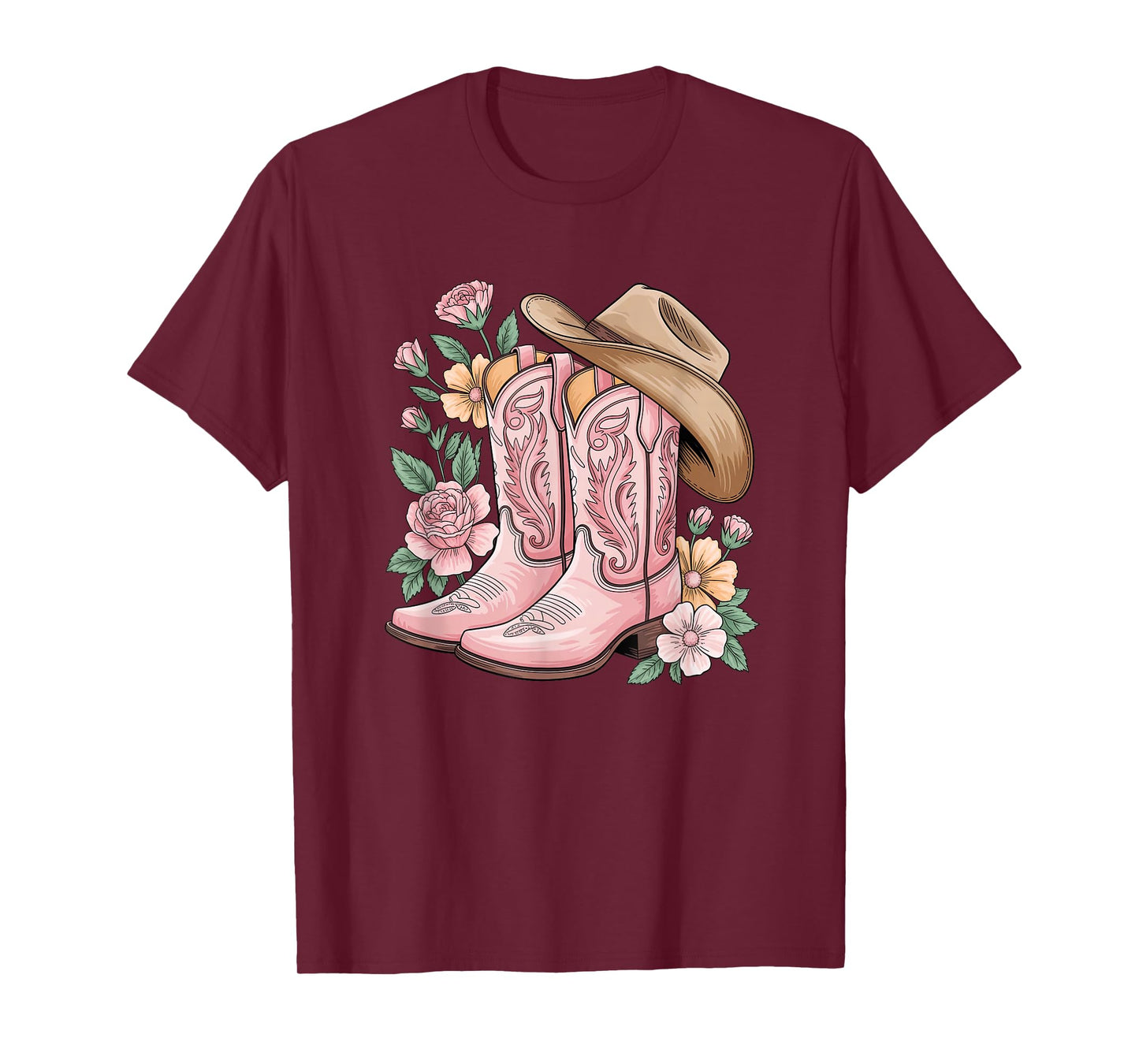 cowboy boot western country cowgirl flowers girl pink woman T-Shirt