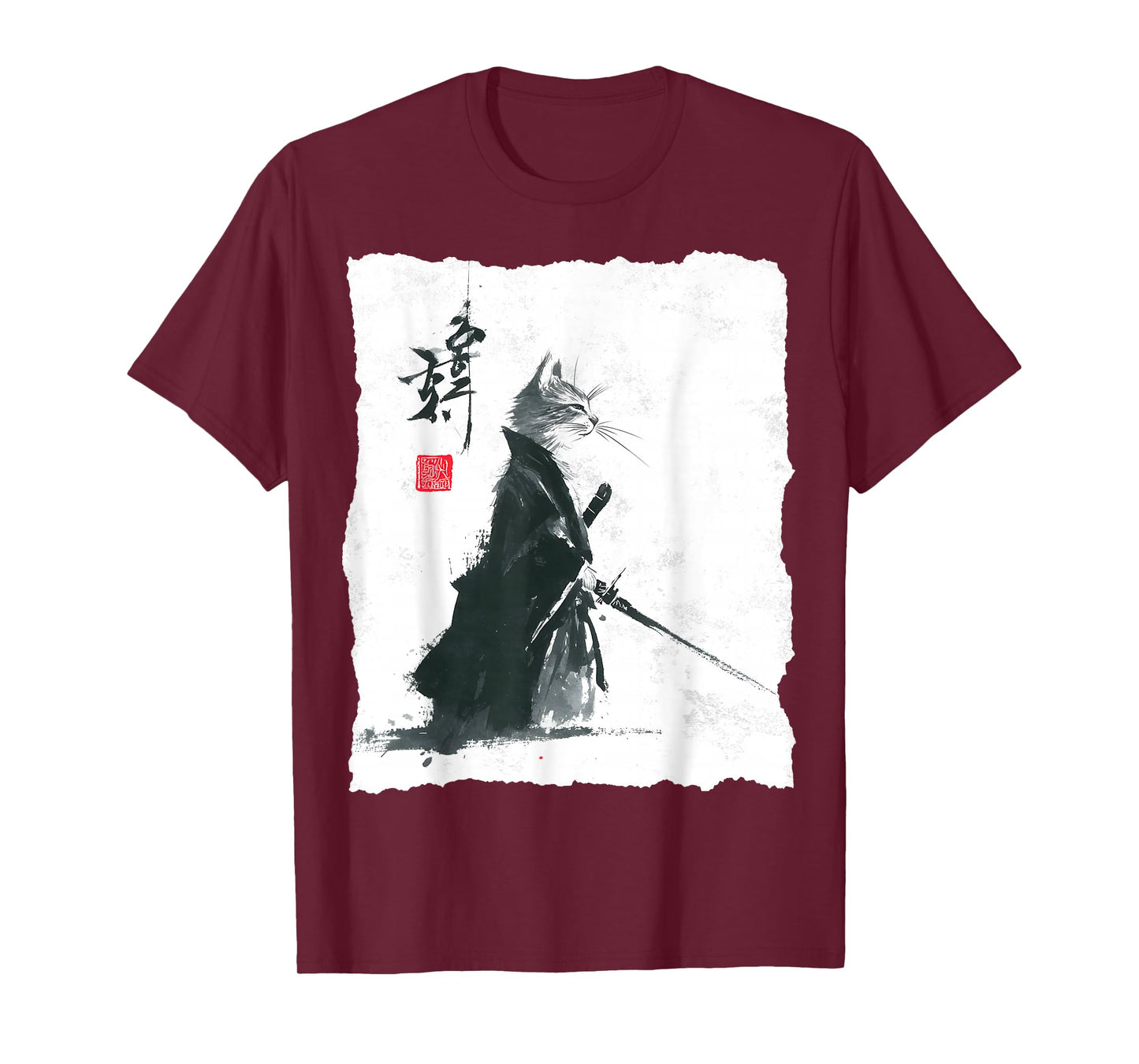 Samurai Cat Ink Art Japanese Style Ukiyo-e Warrior Katana T-Shirt
