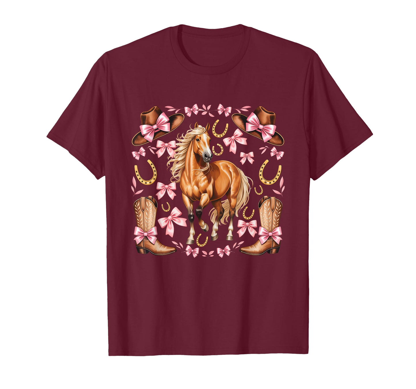 Western Girl Country Rodeo Pink Cowgirl Horse Coquette Bow T-Shirt