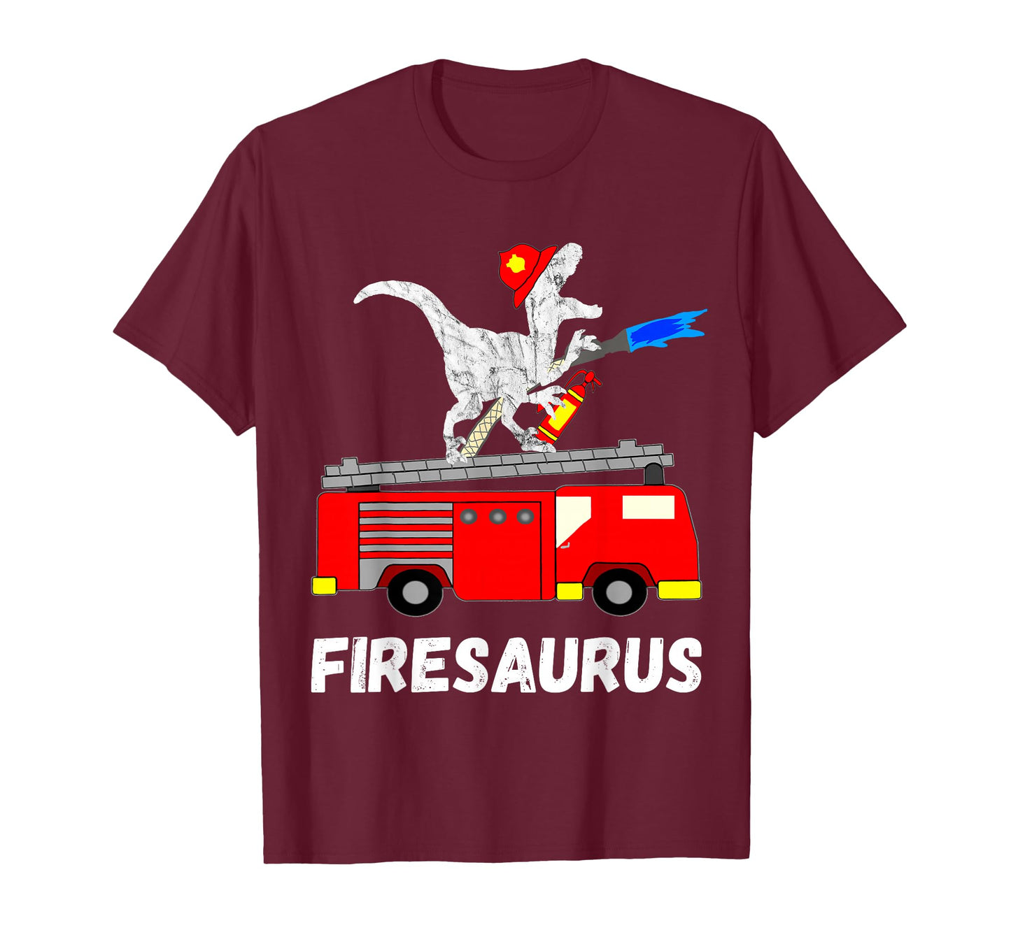 Fire Fighter Saurus Firetruck Fireman Dinosaur T Rex T-Shirt