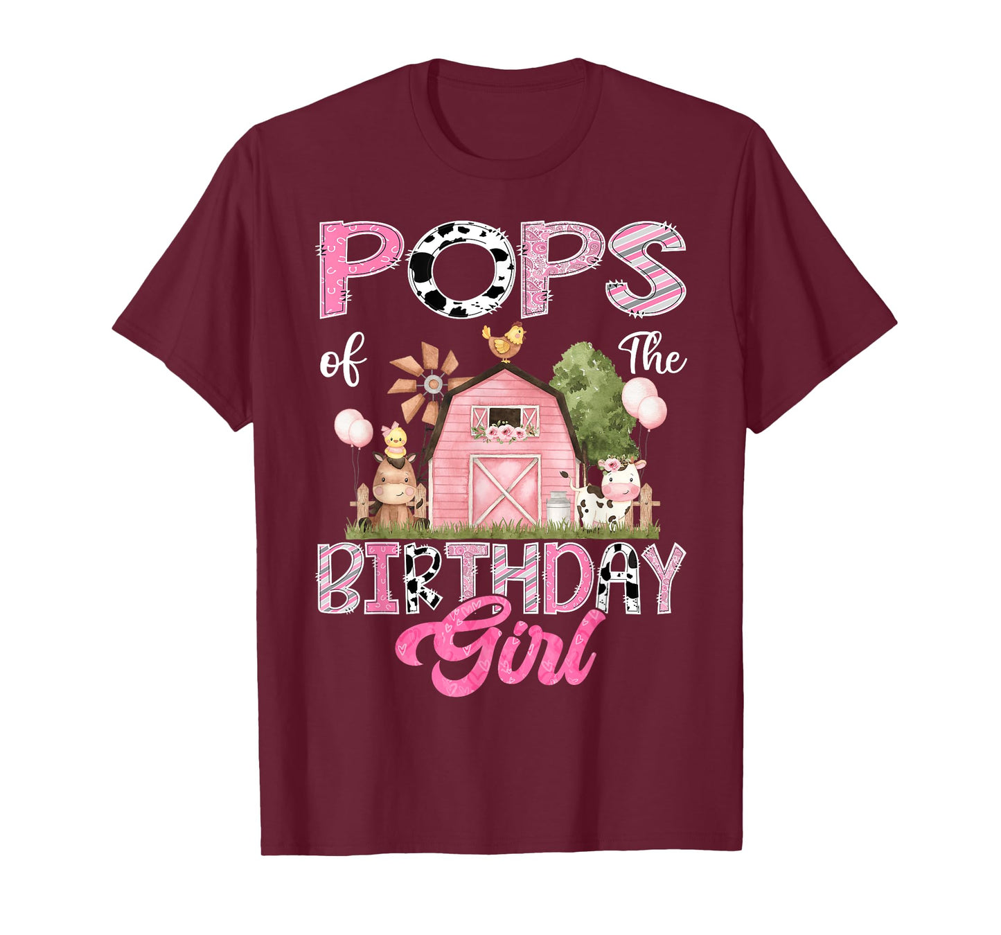 Pops Of The Birthday Girl Farm Cow Pink 1St Birthday T-Shirt