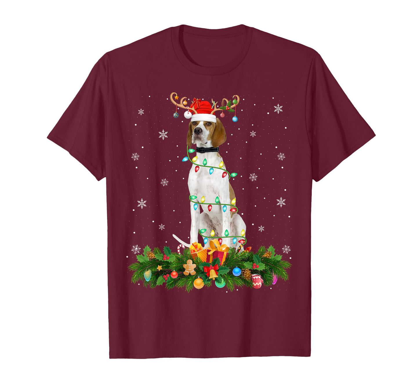 English Pointer Lover Reindeer Hat English Pointer Christmas T-Shirt