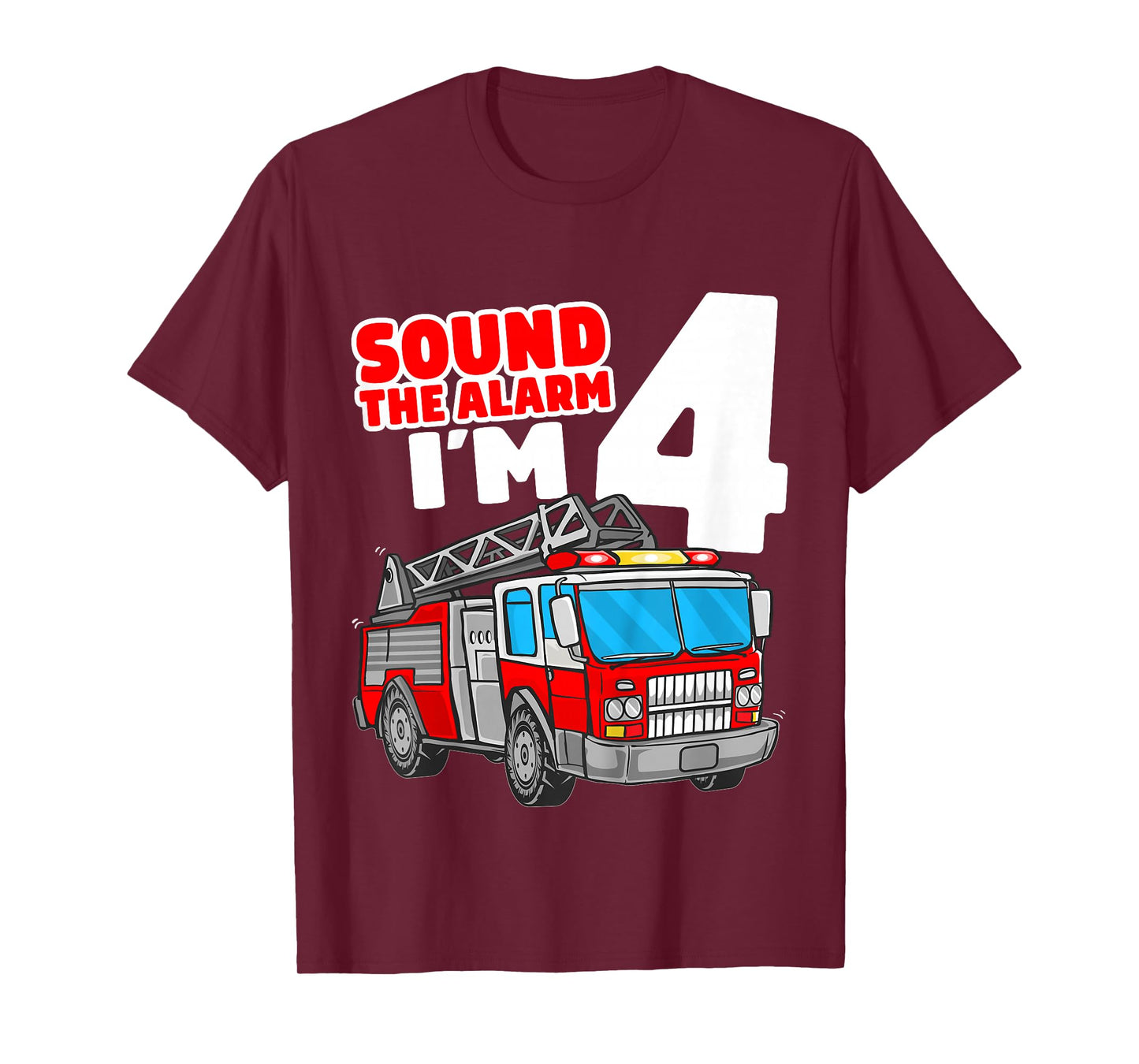 Kids Fire Truck 4 Year Old Firefighter Four 4th Birthday Boy T-Shirt