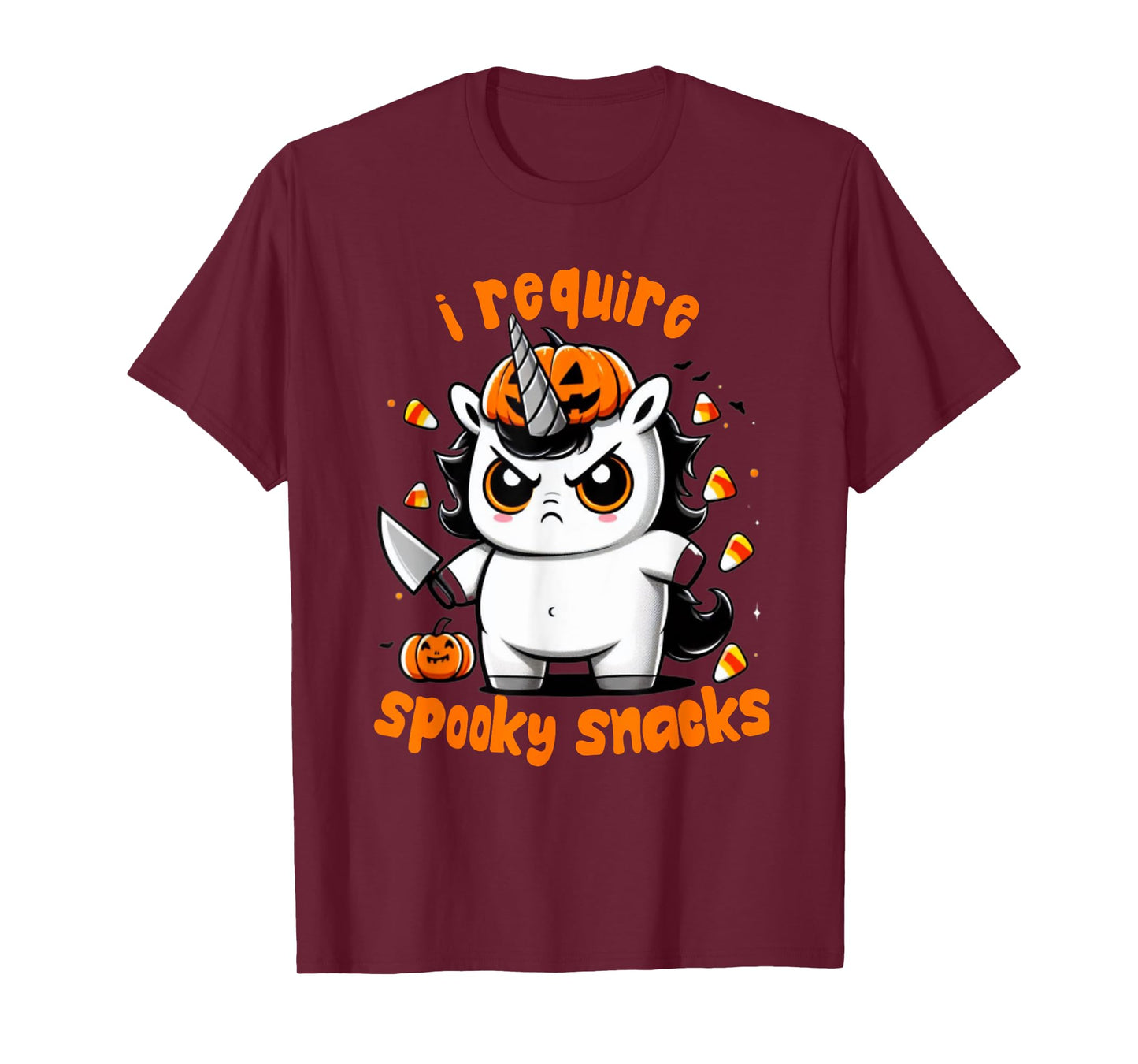 I Require Spooky Snacks Angry Unicorn Halloween T-Shirt