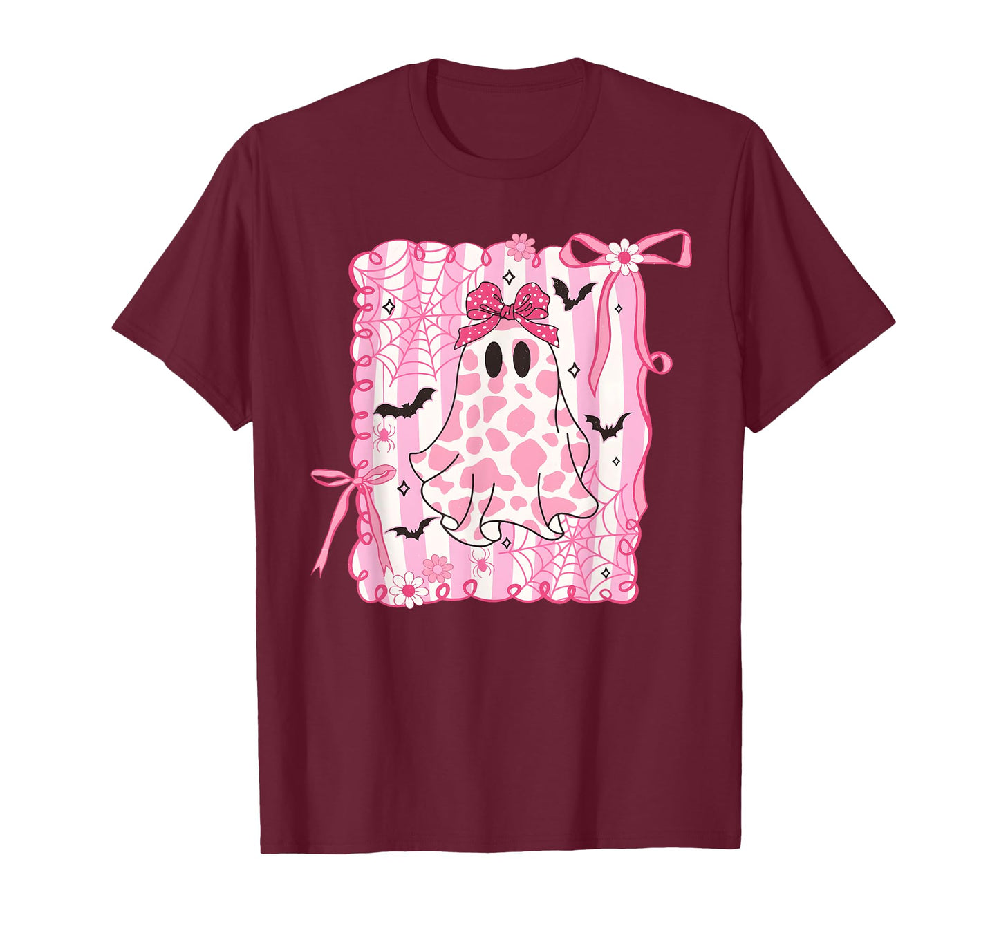 Pink Preppy Coquette Bow Ghost Halloween Girly Women Girl T-Shirt
