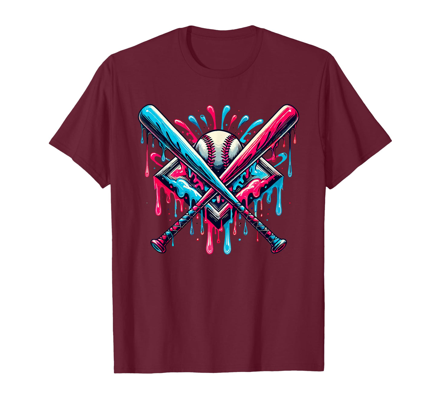 Boys Baseball Bat Home Plate Drip Graphic Kids Baseball T-Shirt