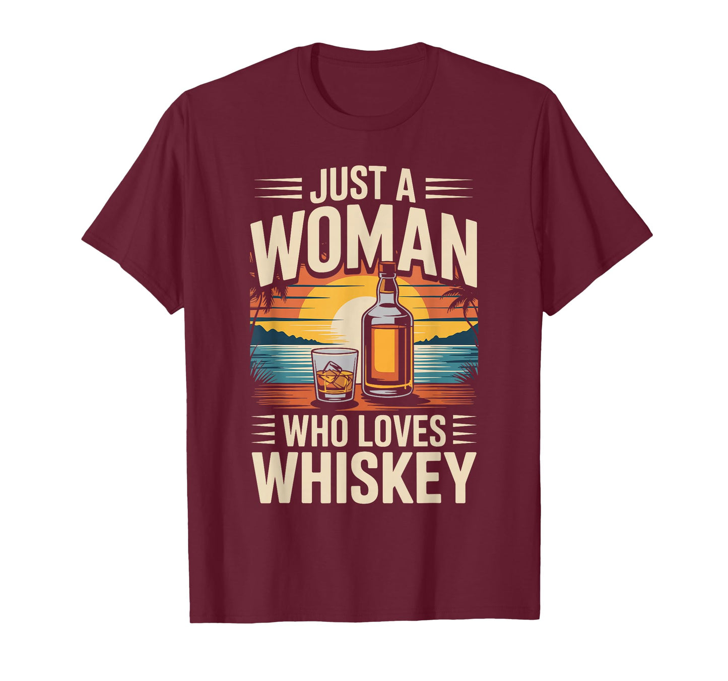 Just A Woman Who Loves Whiskey Sunset Retro Whiskey T-Shirt