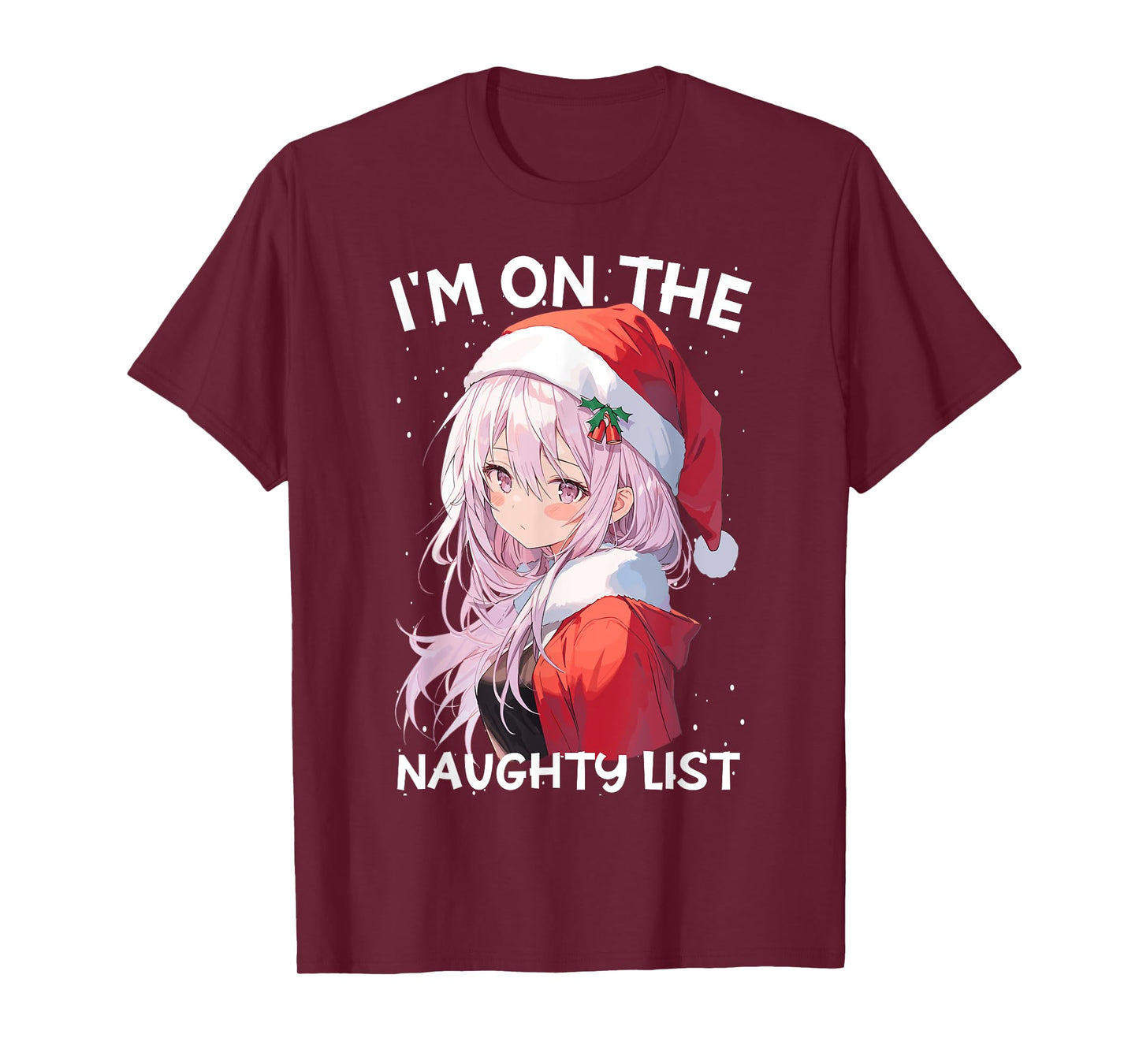 Christmas Naughty List Cute Anime Girl Santa Hat Anime Otaku T-Shirt