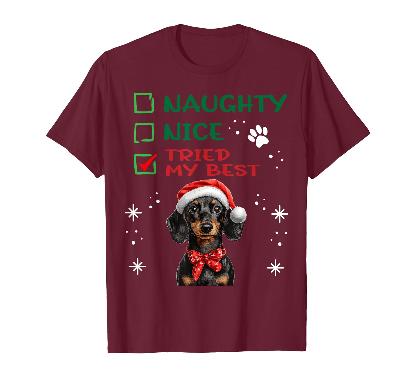 Cute Dachshund Wiener Doxie dog Dog Christmas Naughty Nice T-Shirt