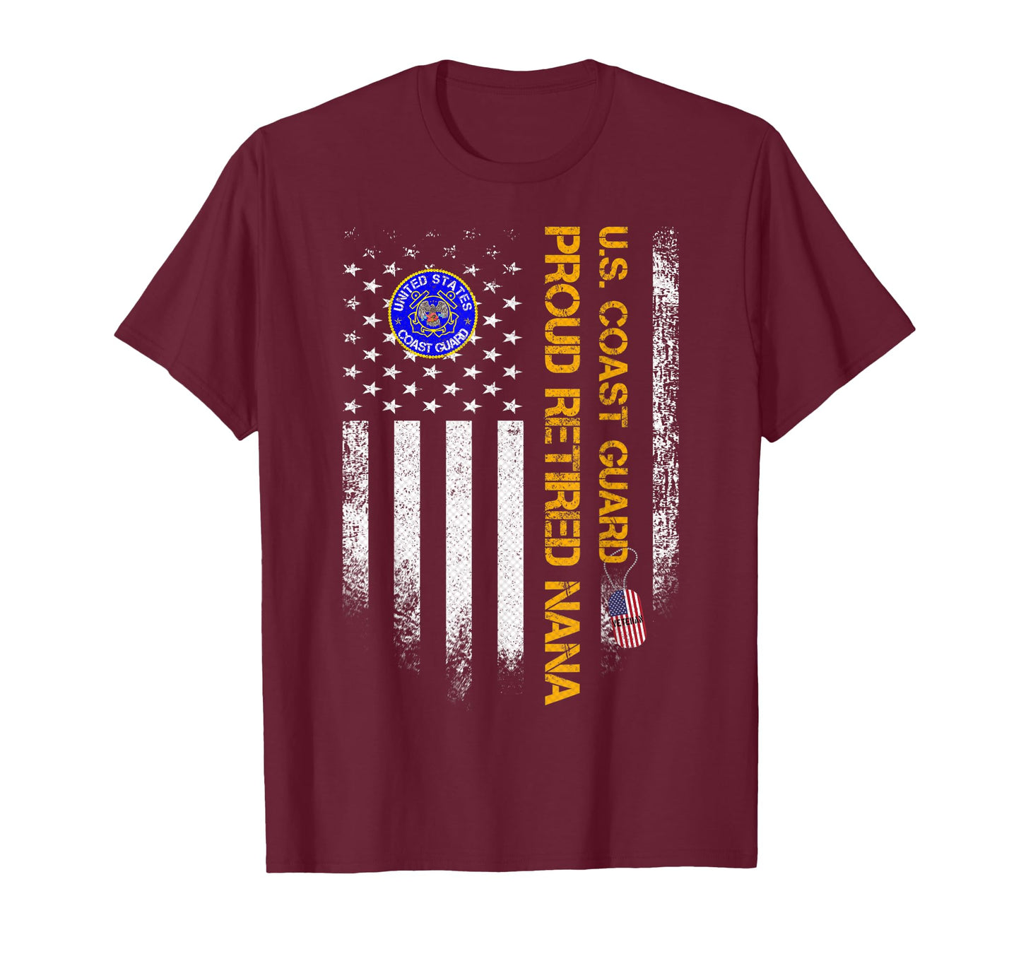 Vintage USA American Flag US Coast Guard Proud Retired Nana Women Men T-Shirt