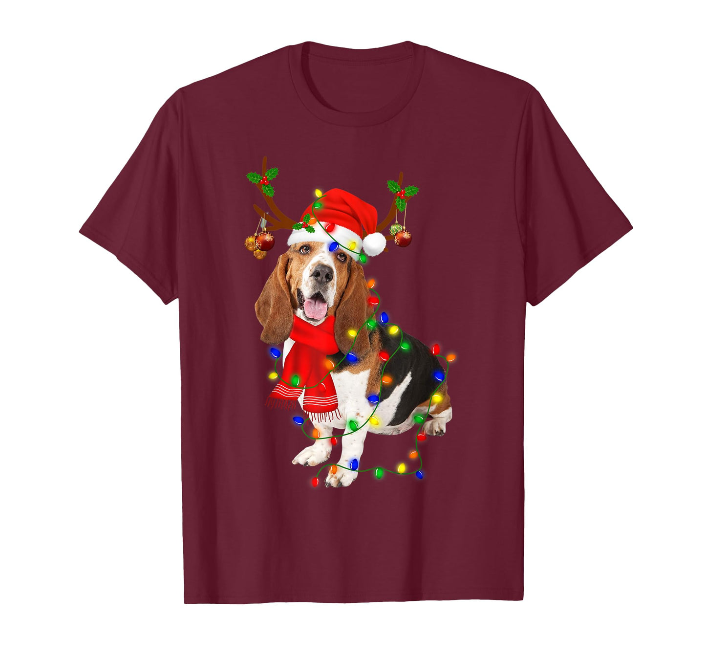 Basset Hound Christmas Light Merry Christmas Winter Gift T-Shirt