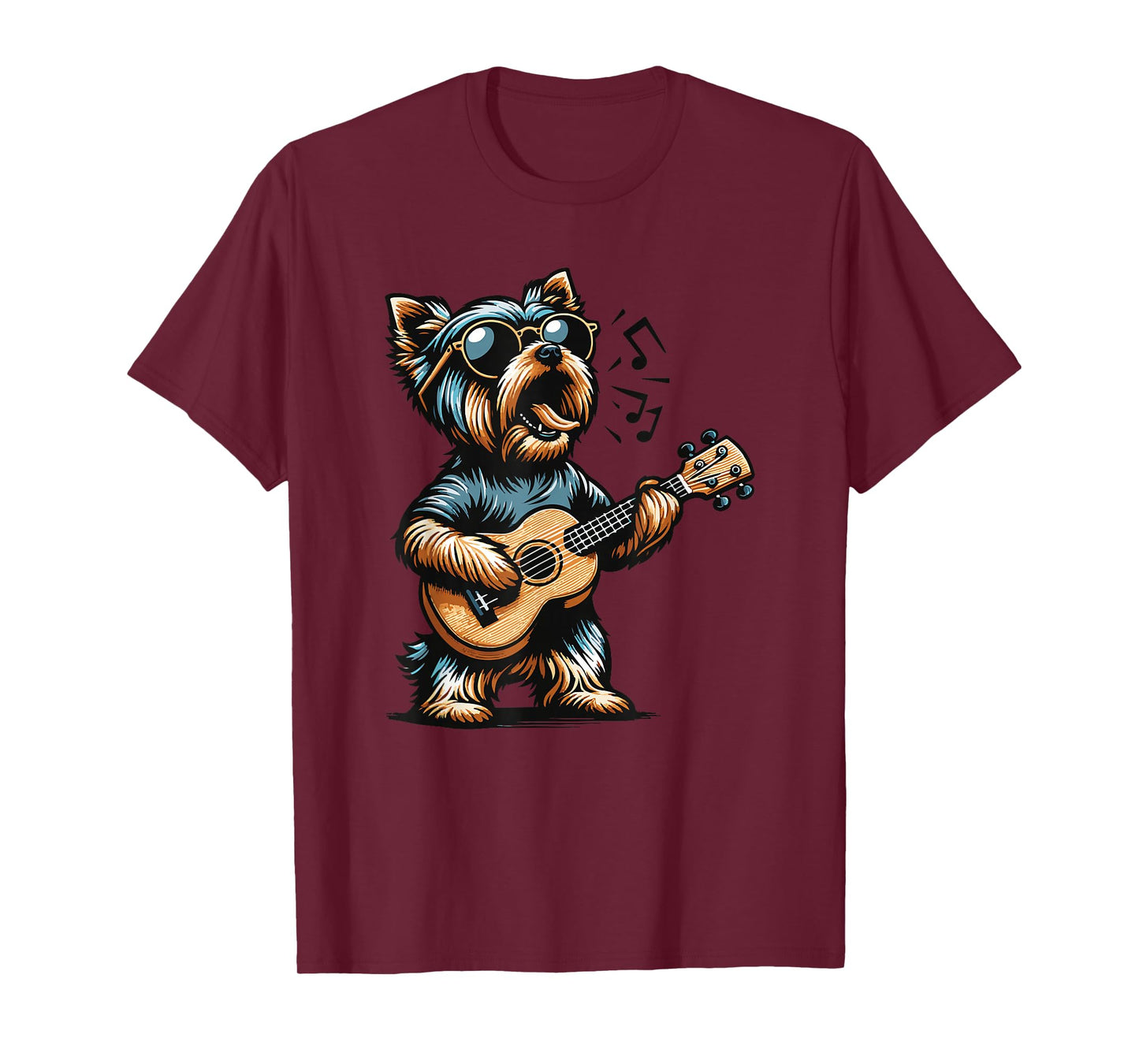 Dog Playing Guitar Singing Yorkshire Terrier Funny Yorkie T-Shirt