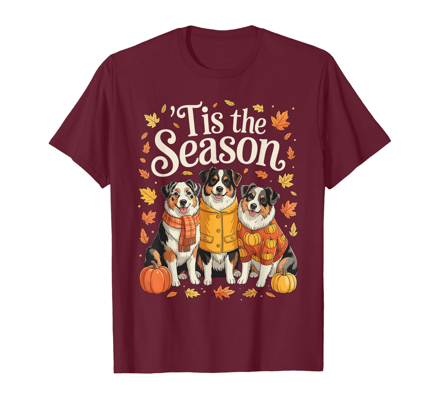 Tis The Season Australian Shepherd Fall Autumn Pumpkin Dog T-Shirt