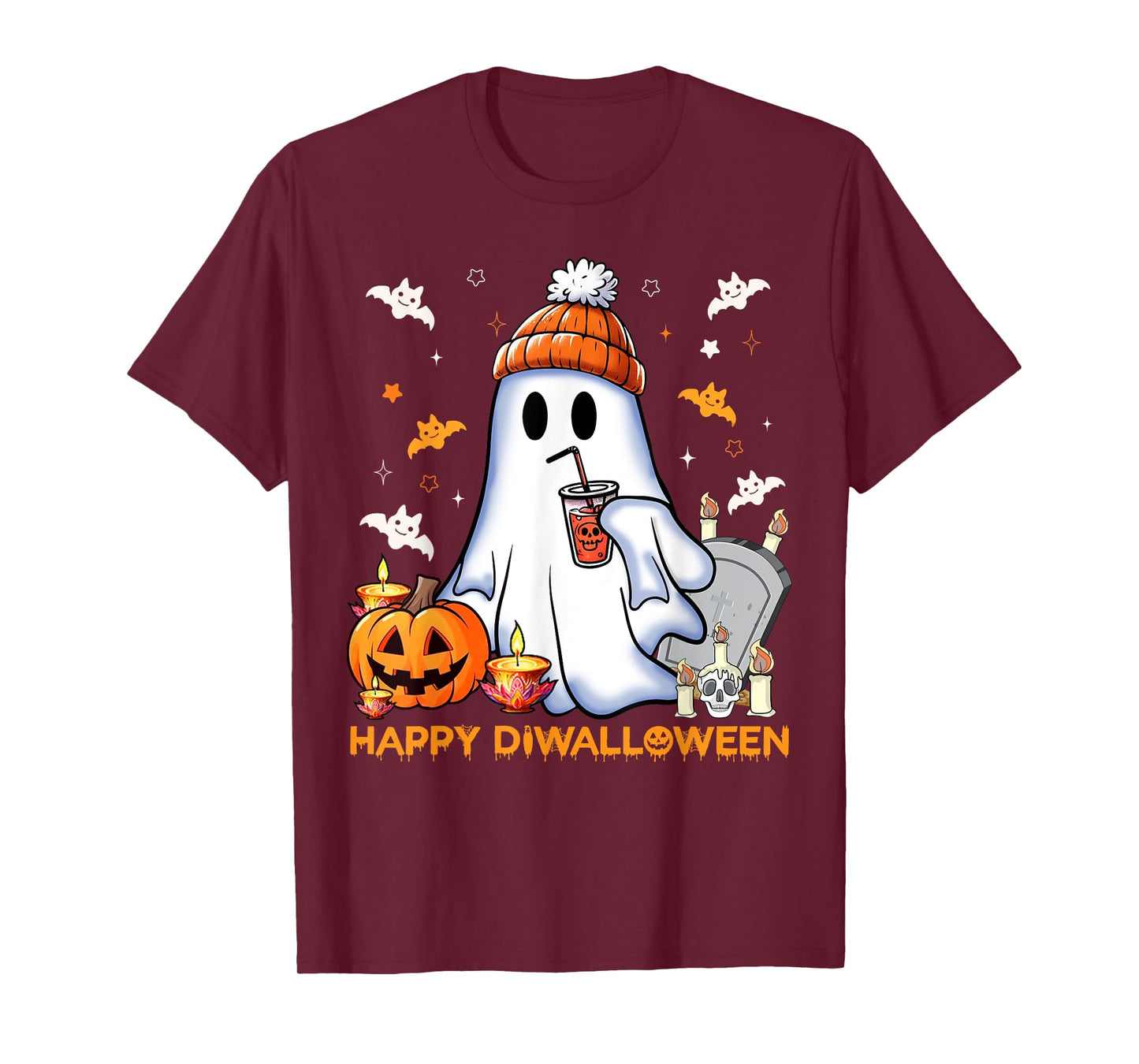 Happy Diwalloween Diwali Halloween Costume Unisex Adult T-Shirt Black Small Short Sleeve Modern Mandarin Collar Cartoon Applique Diwali Halloween Fusion T-Shirt