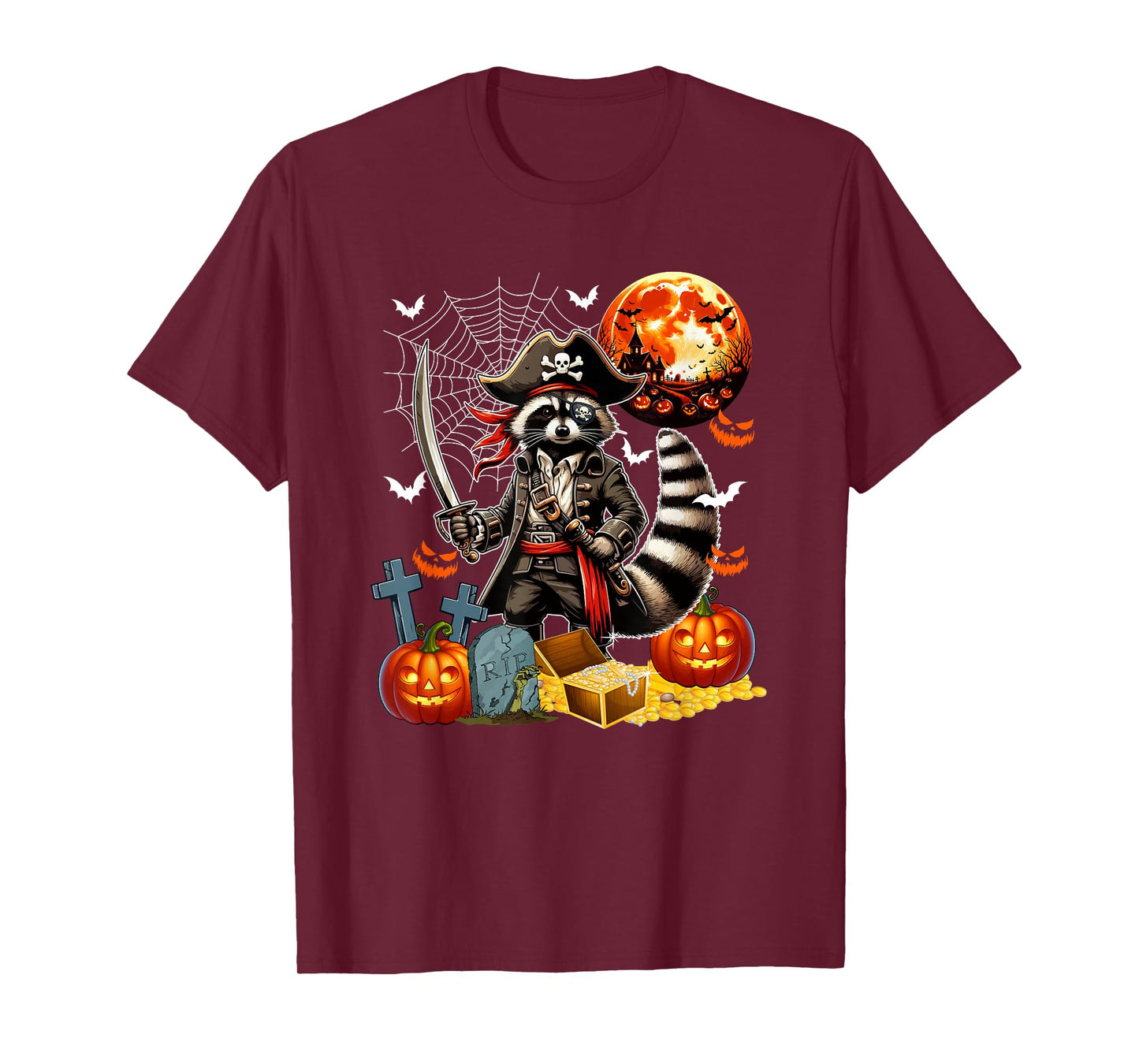 Raccoon Cosplay Pirate Halloween Horror Carved Pumpkins T-Shirt