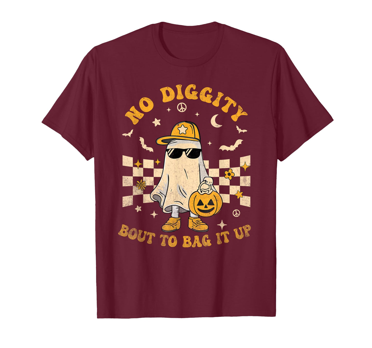 Retro Halloween Ghost No Diggity Bout to Bag it Up Kids T-Shirt