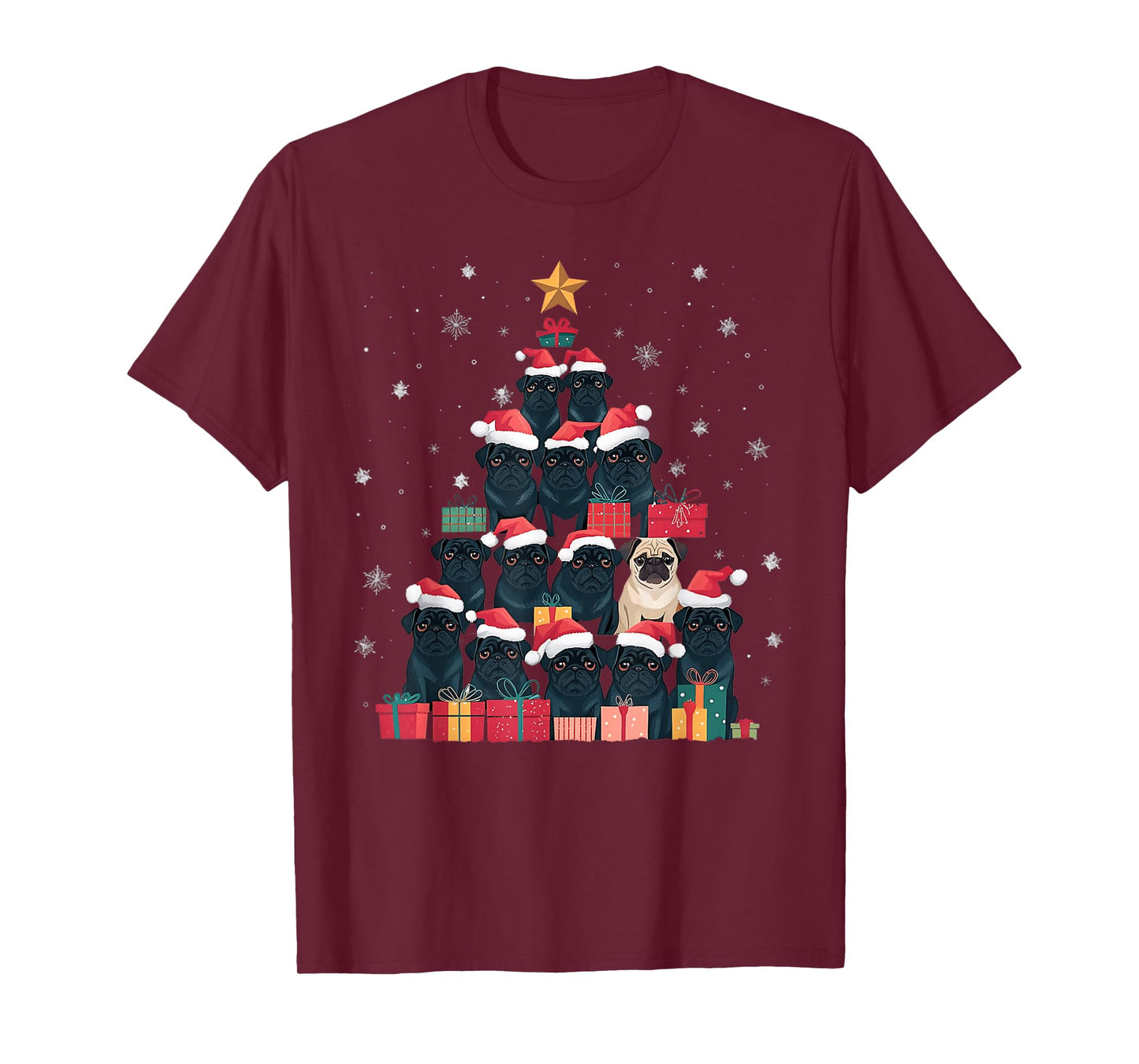 Black Pug Christmas Tree Dog Santa Xmas Merry Dogmas T-Shirt