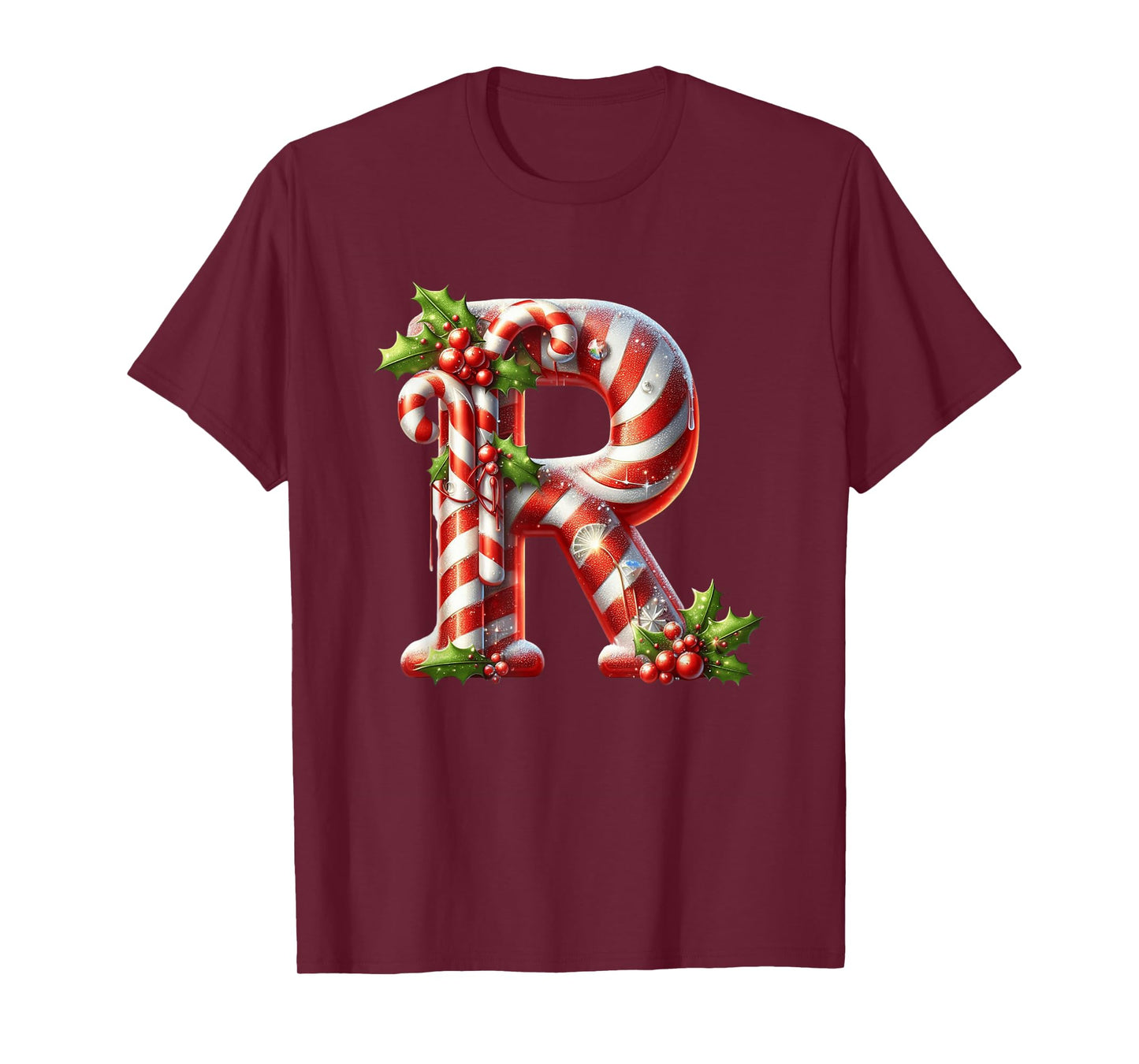 Christmas Candy Cane Letter R Joyful T-Shirt