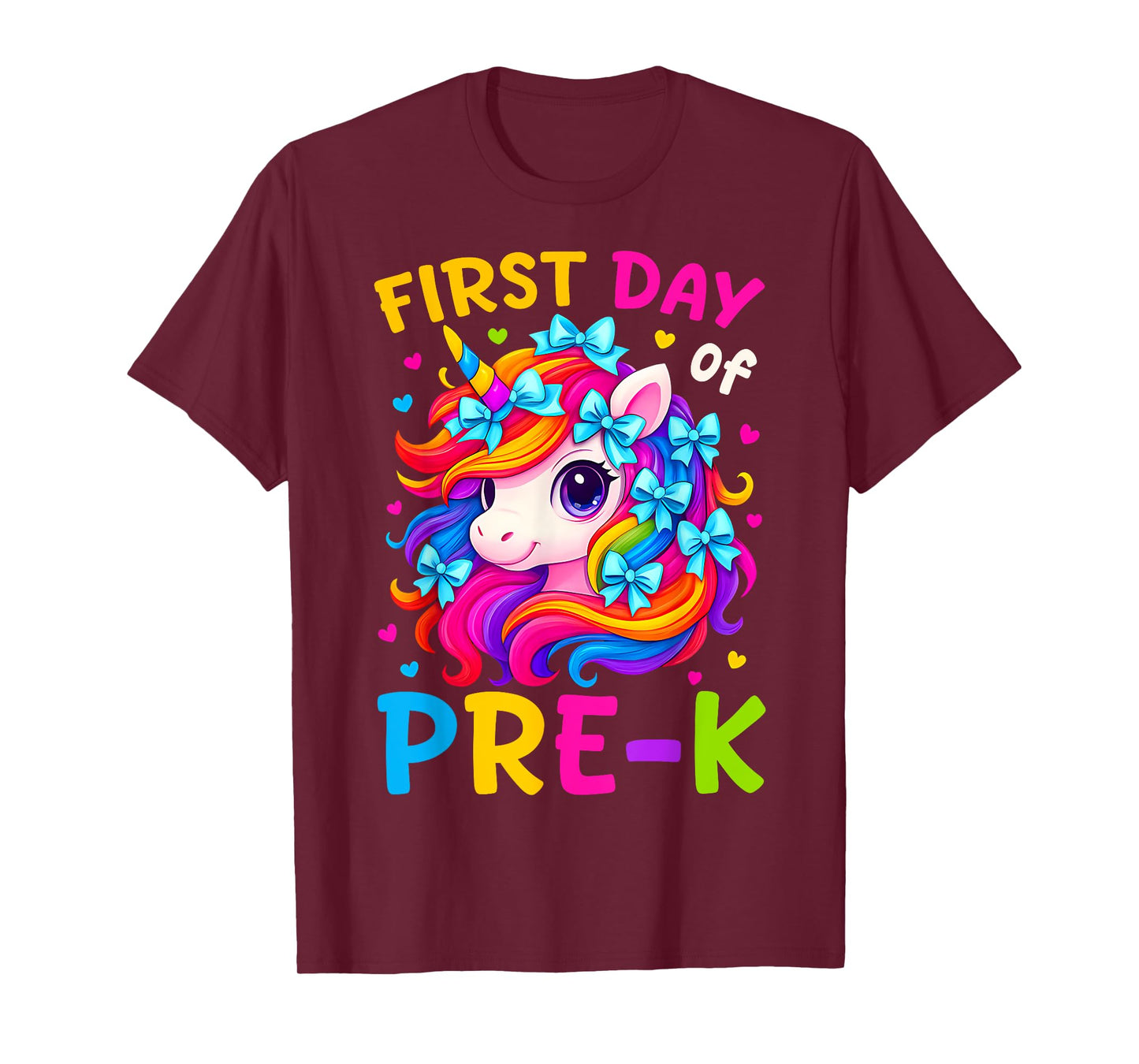 First Day of Pre-K Kids Girl Bow Unicorn Back To School Prek T-Shirt
