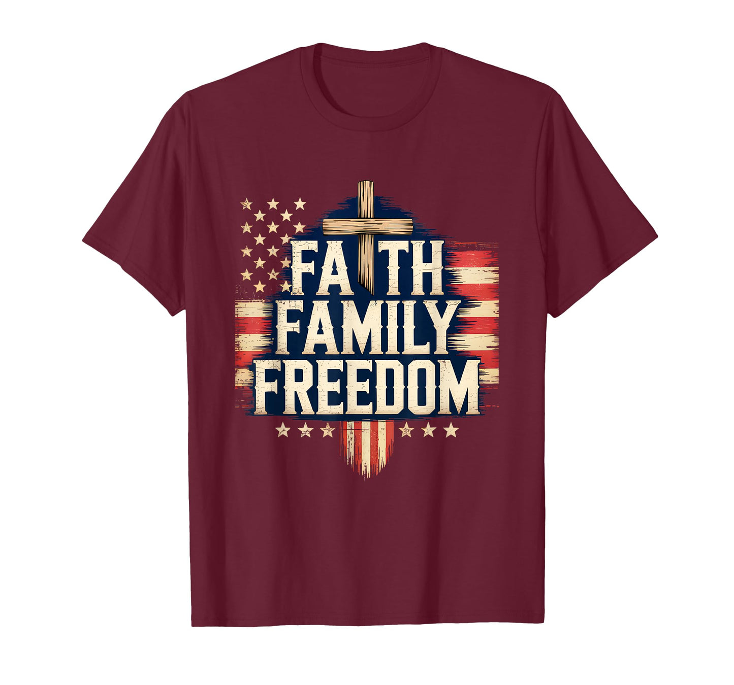 Cool Flag with Cross Patriotic JUY 4th Faith Family Freedom T-Shirt