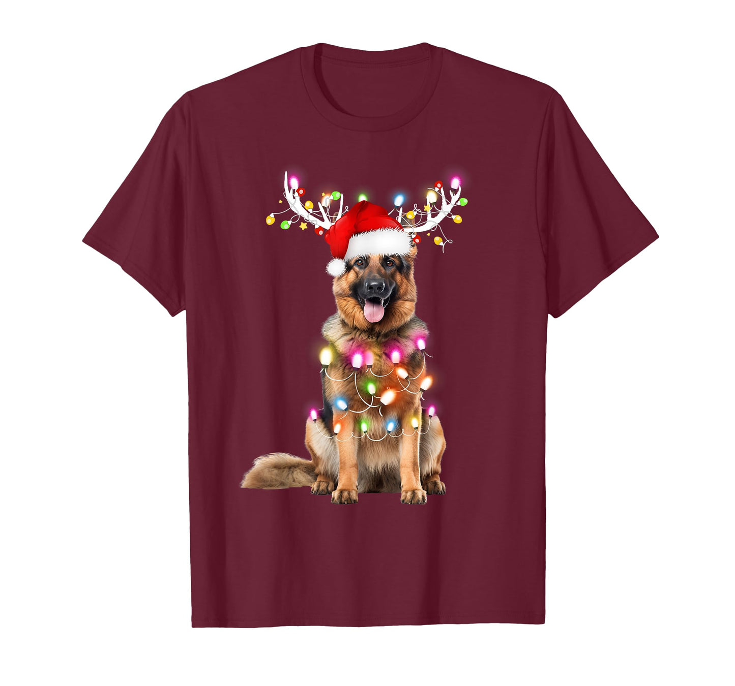German shepherd Santa Christmas Tree Lights Xmas Boys Kids T-Shirt