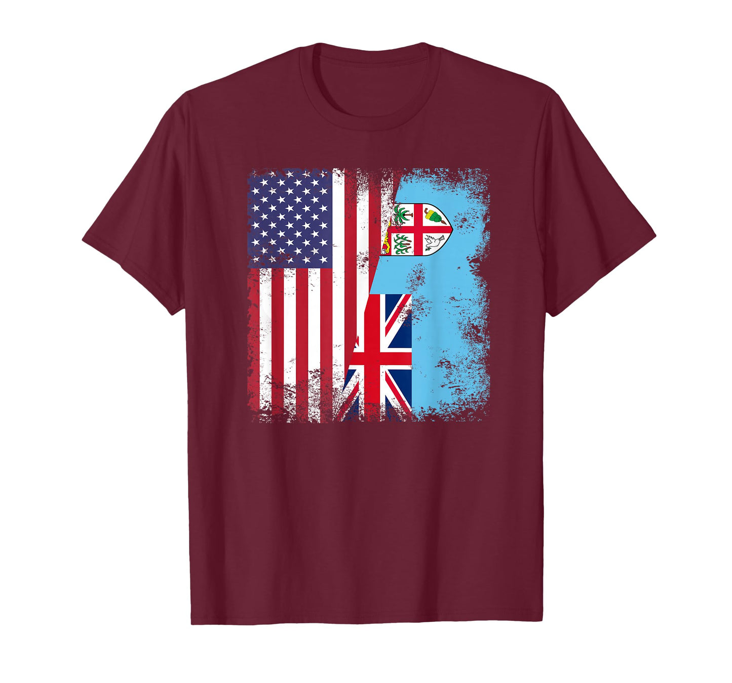 Half Fijian Flag T-Shirt | Vintage Fiji USA Gift T-Shirt