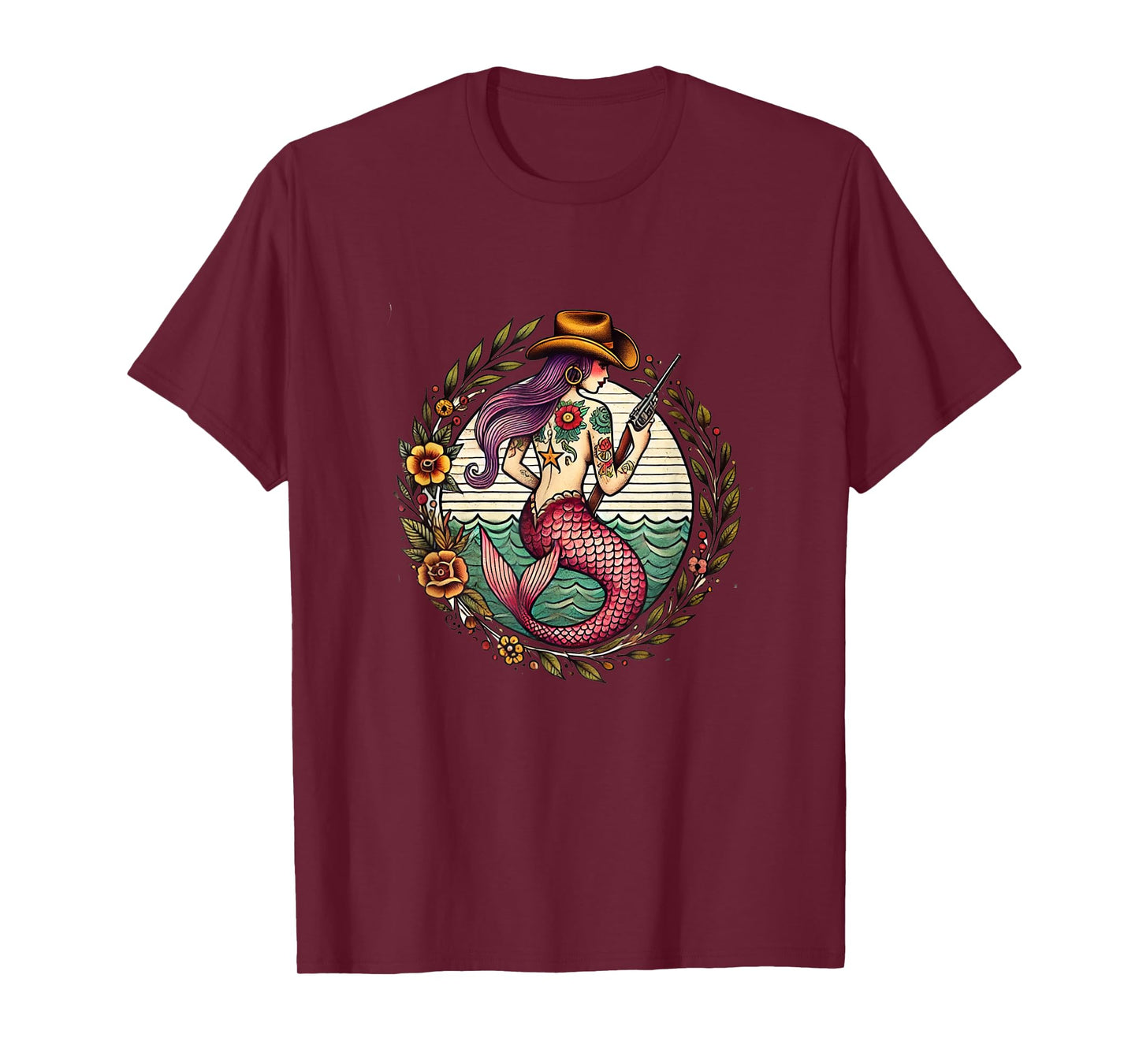 Art Nouveau Cowgirl Mermaid illustration T-Shirt