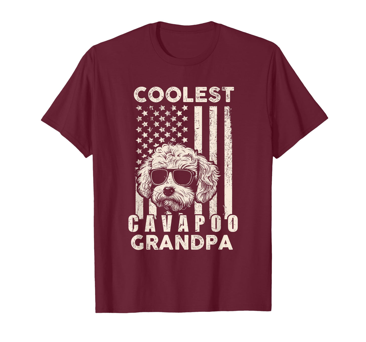 Coolest Cavapoo Grandpa Vintage American Flag Funny Dog Xmas T-Shirt