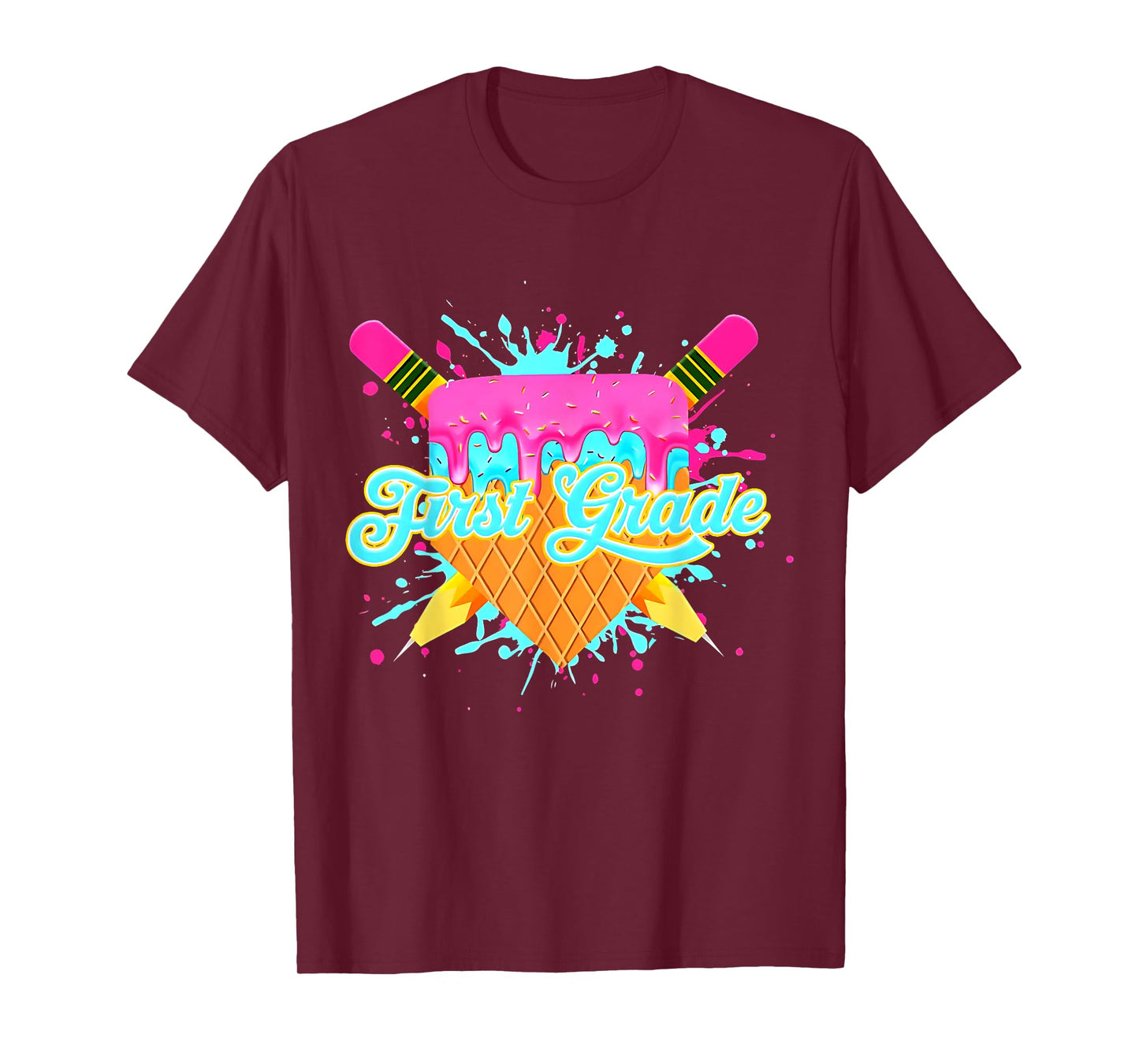 1st Grade Back To School Baseball Drip Ice Cream T-Shirt