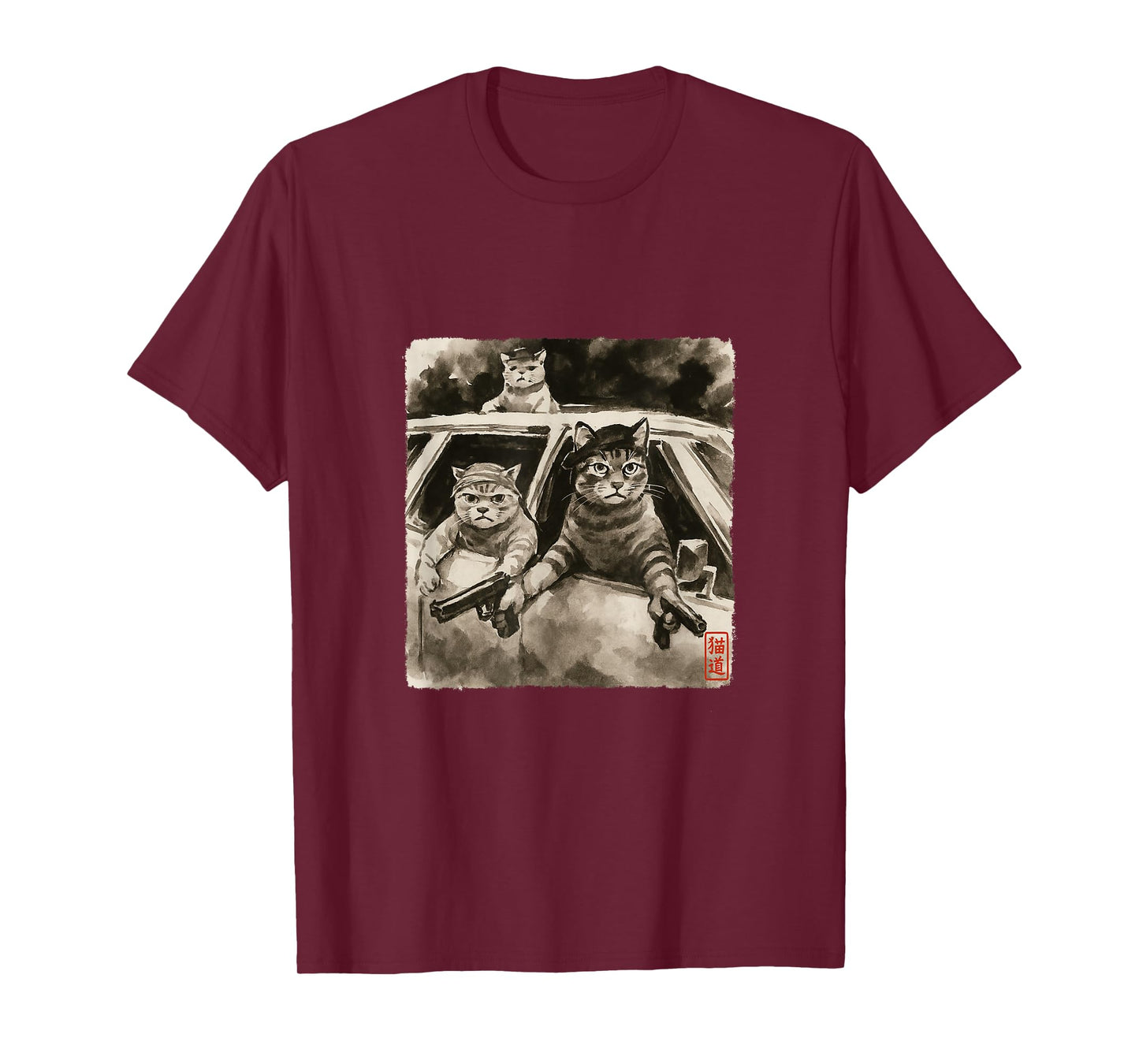 Cat Gang Meme Japanese Art Funny Gangster Cats Sumi-e Kawaii T-Shirt