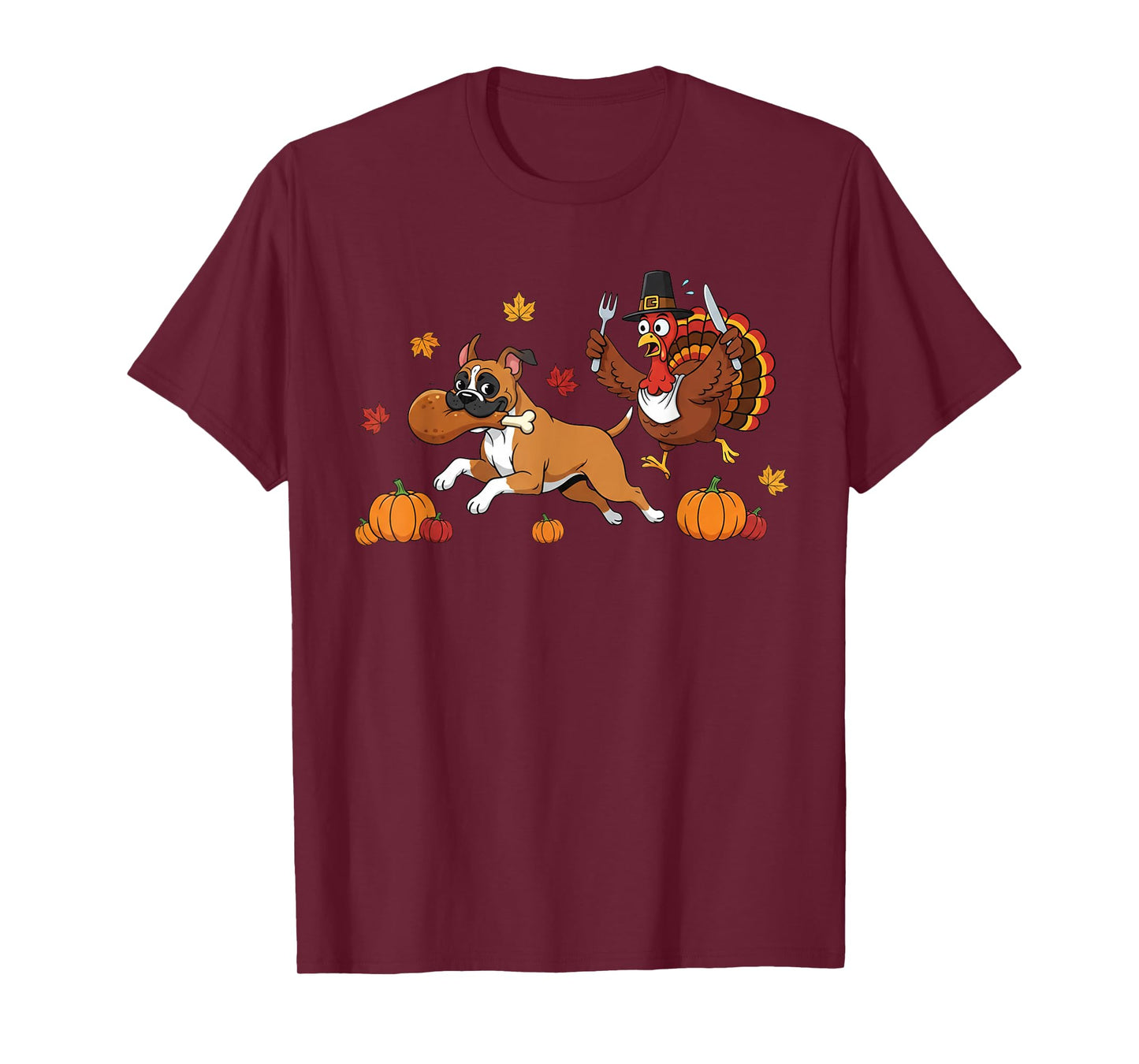 Funny Boxer Dog Turkey Autumn Thanksgiving Womens Mens Kids T-Shirt