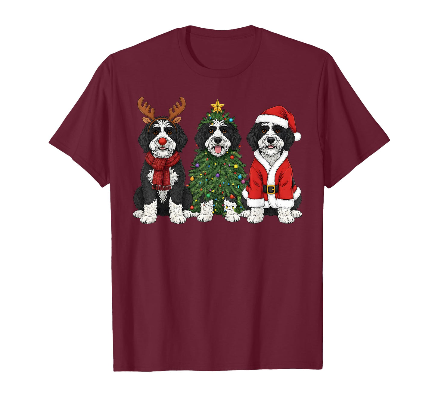 Retro Christmas Sheepadoodle Santa Reindeer Dog Lover T-Shirt