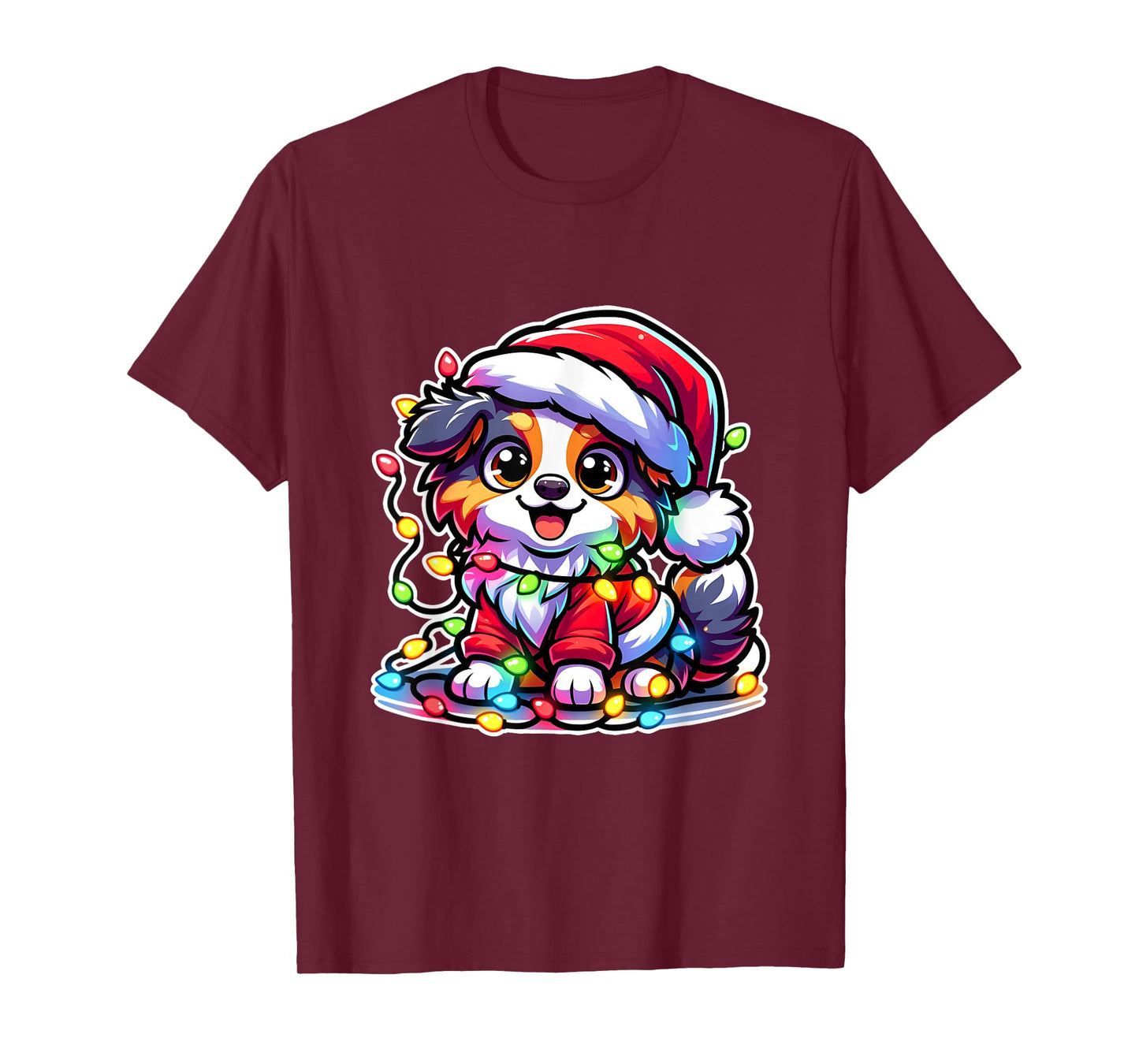 Merry Christmas Xmas Australian Shepherd Santa Dog With T-Shirt